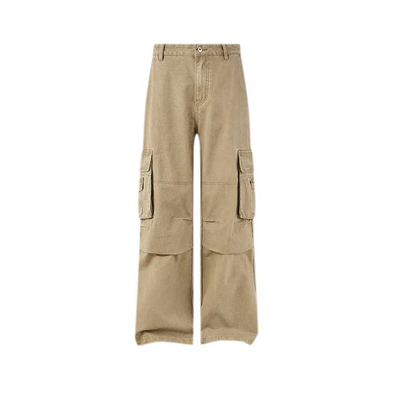 Washed Distressed Wide-Leg Cargo Pants