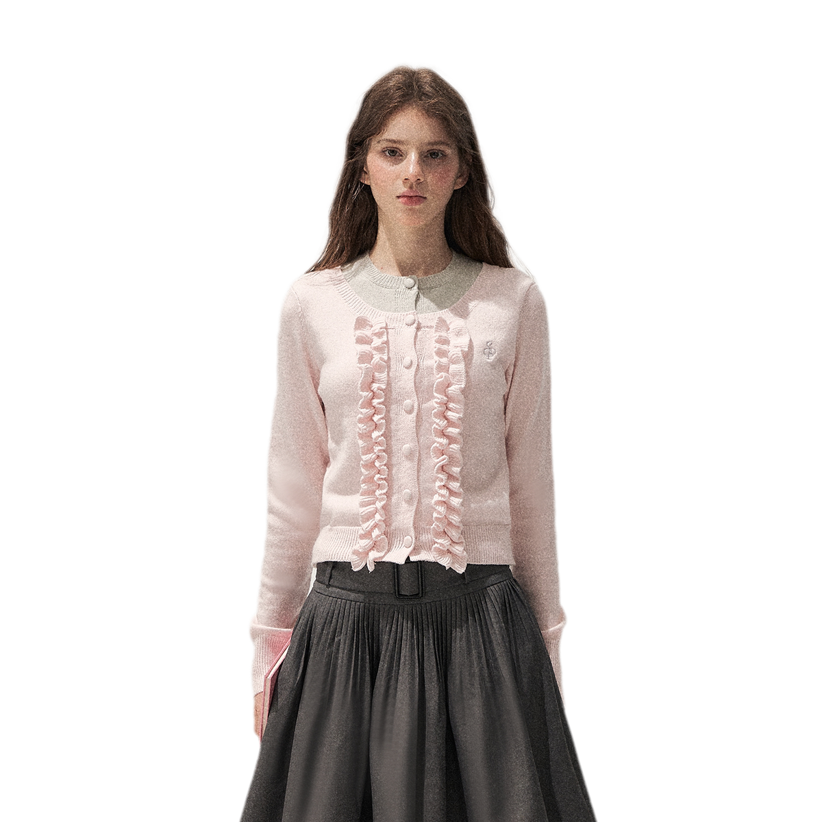 Fine-Gauge Ruffle Cardigan Sweater
