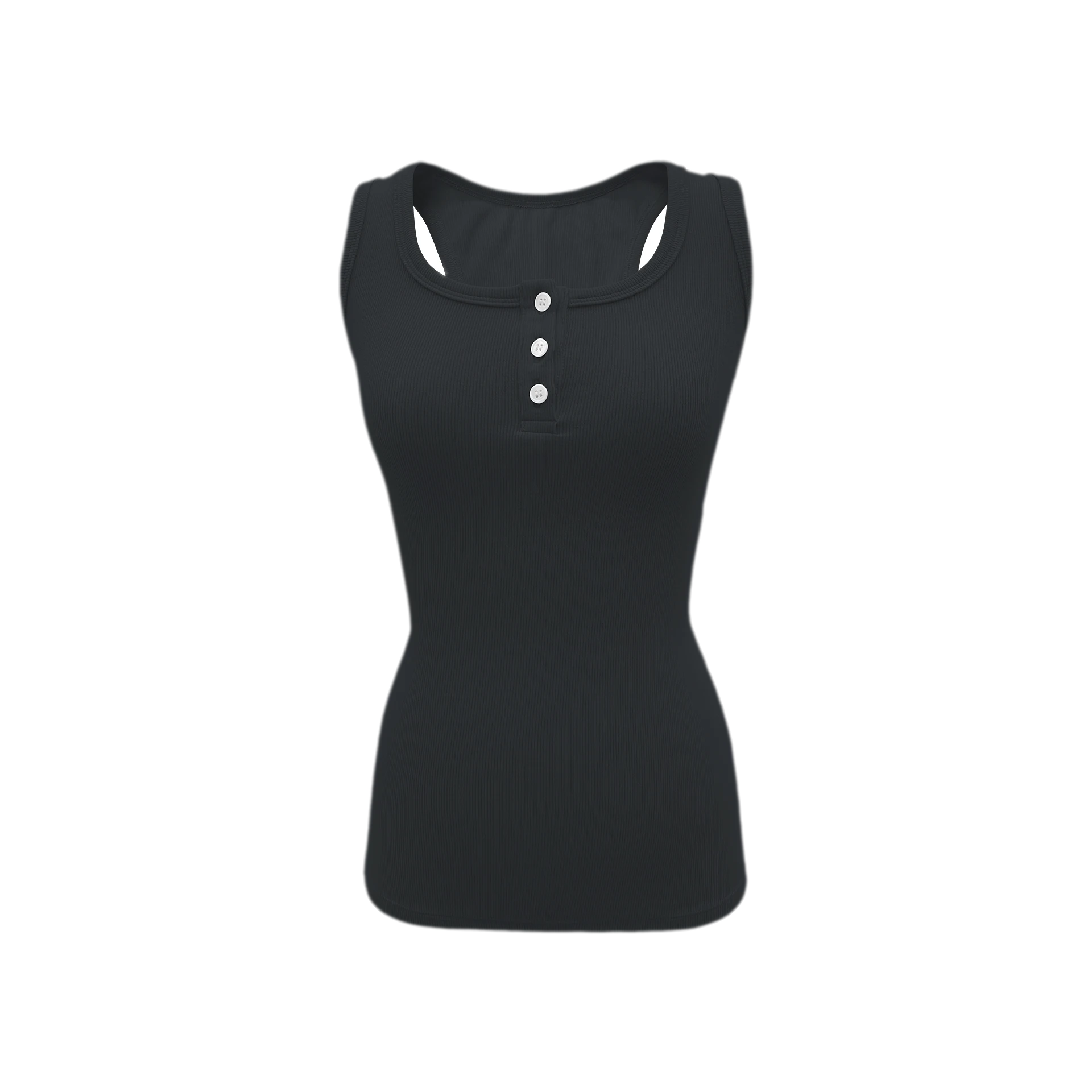 Ribbed Slim-Fit Henley Tank