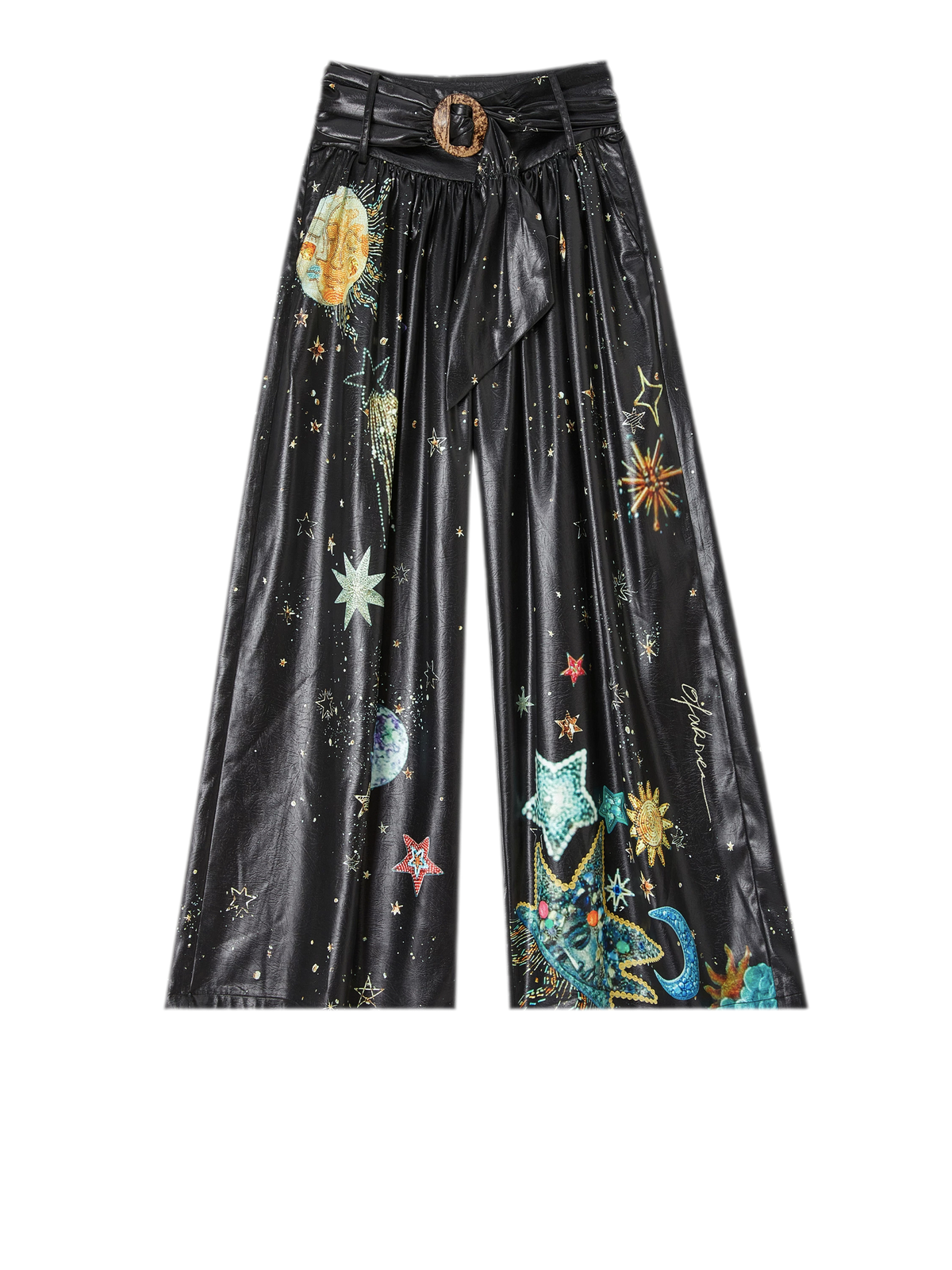 Printed Pleated Wide-Leg Pants