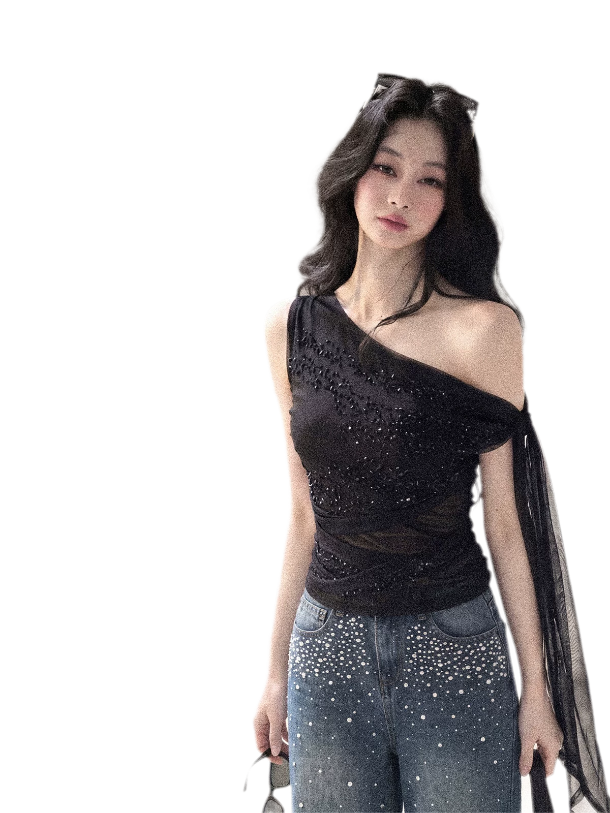 Mesh Drape Rhinestone Top | Final Sale