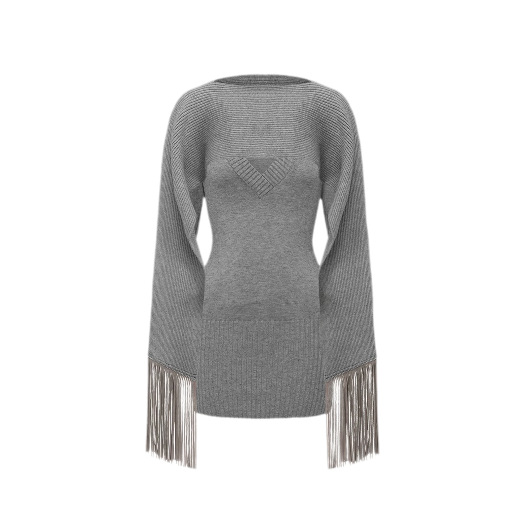 Deep V Fringe Knit Dress