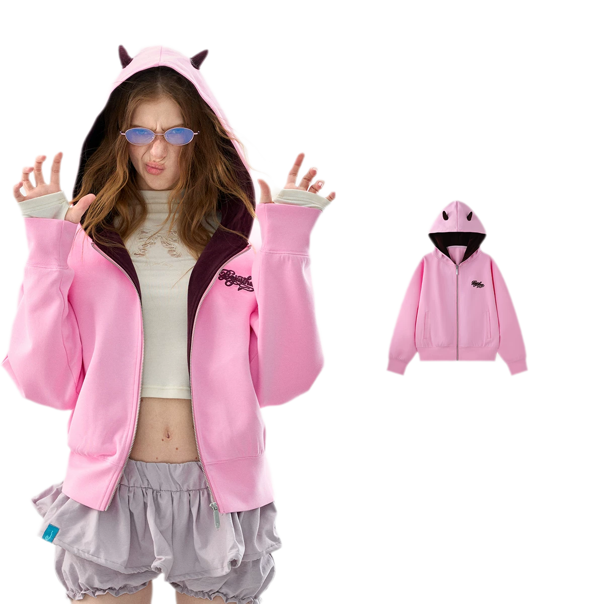 Oversized Devil Hooded Zip Jacket