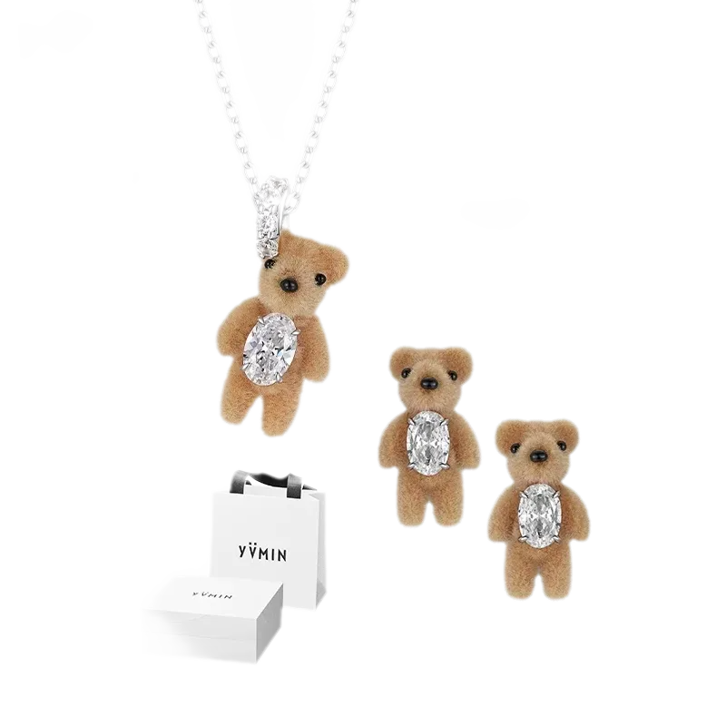 Flocked Teddy Bear Necklace