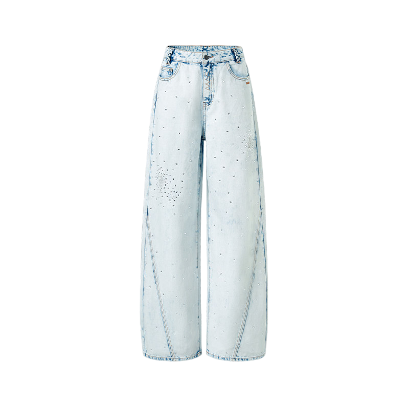Shimmering Distressed Wide-Leg Jeans