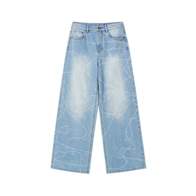 Beverly Printed Wide-Leg Denim Pants