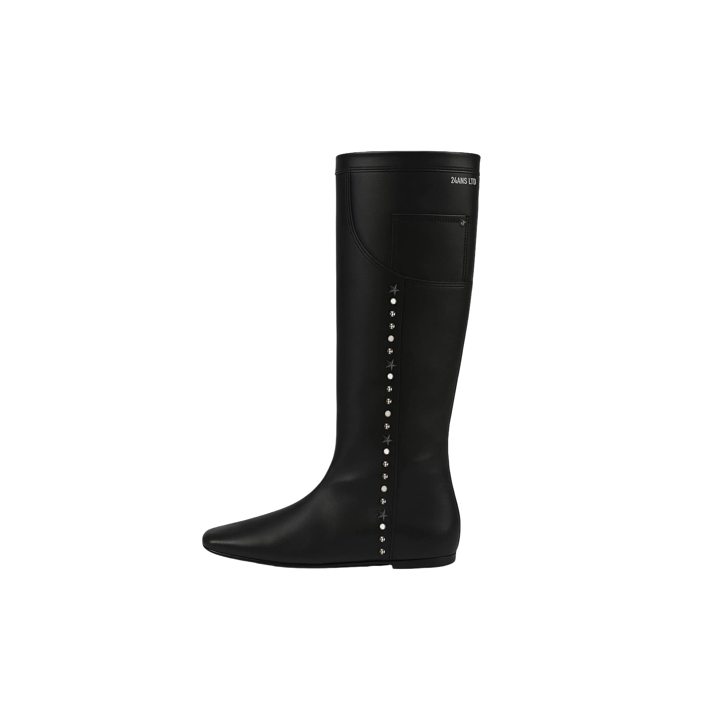 24ANS Flat Square-Toe Pocket-Detail Studded Boots – Boots