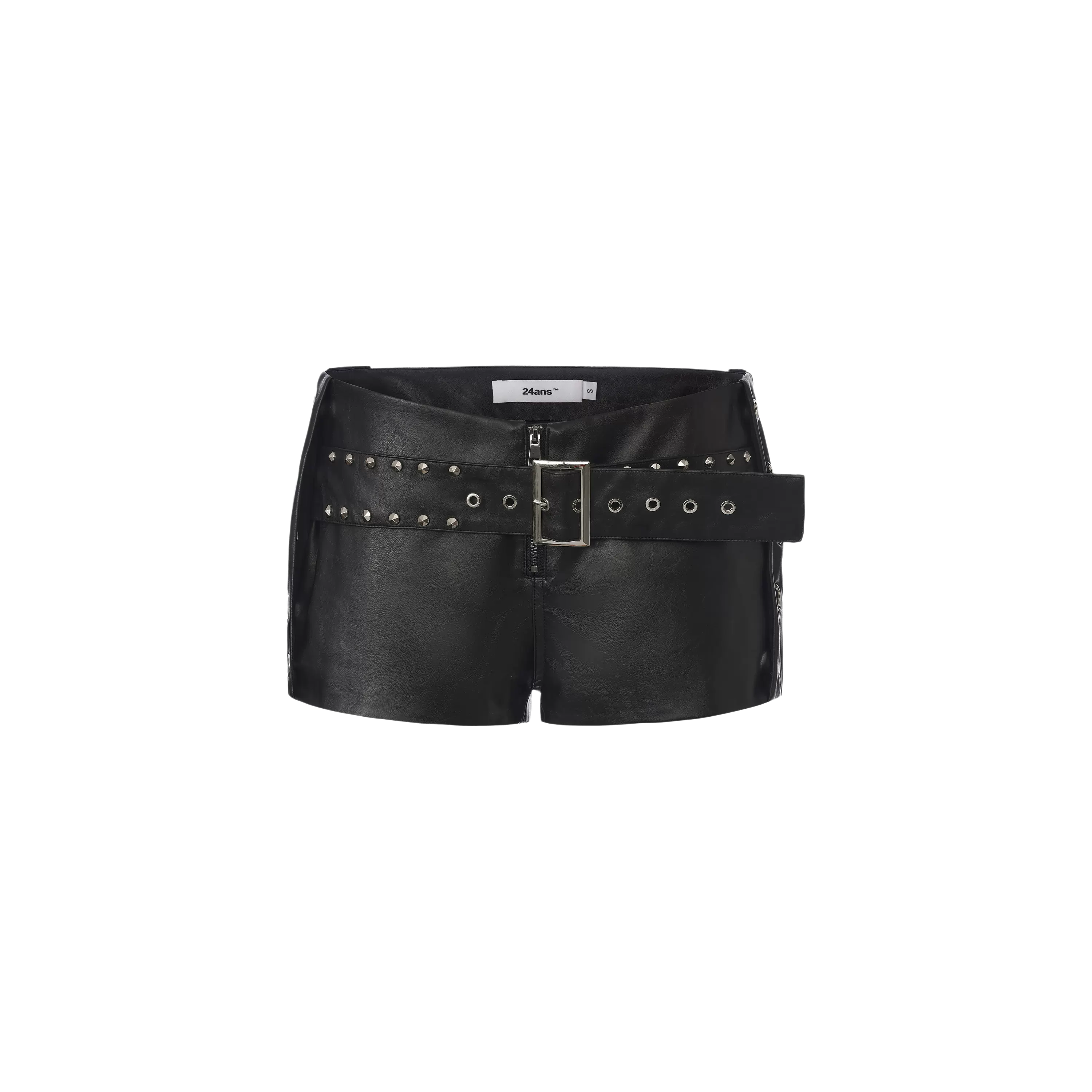 24ANS Layered Belt Studded Faux Leather Shorts – Shorts