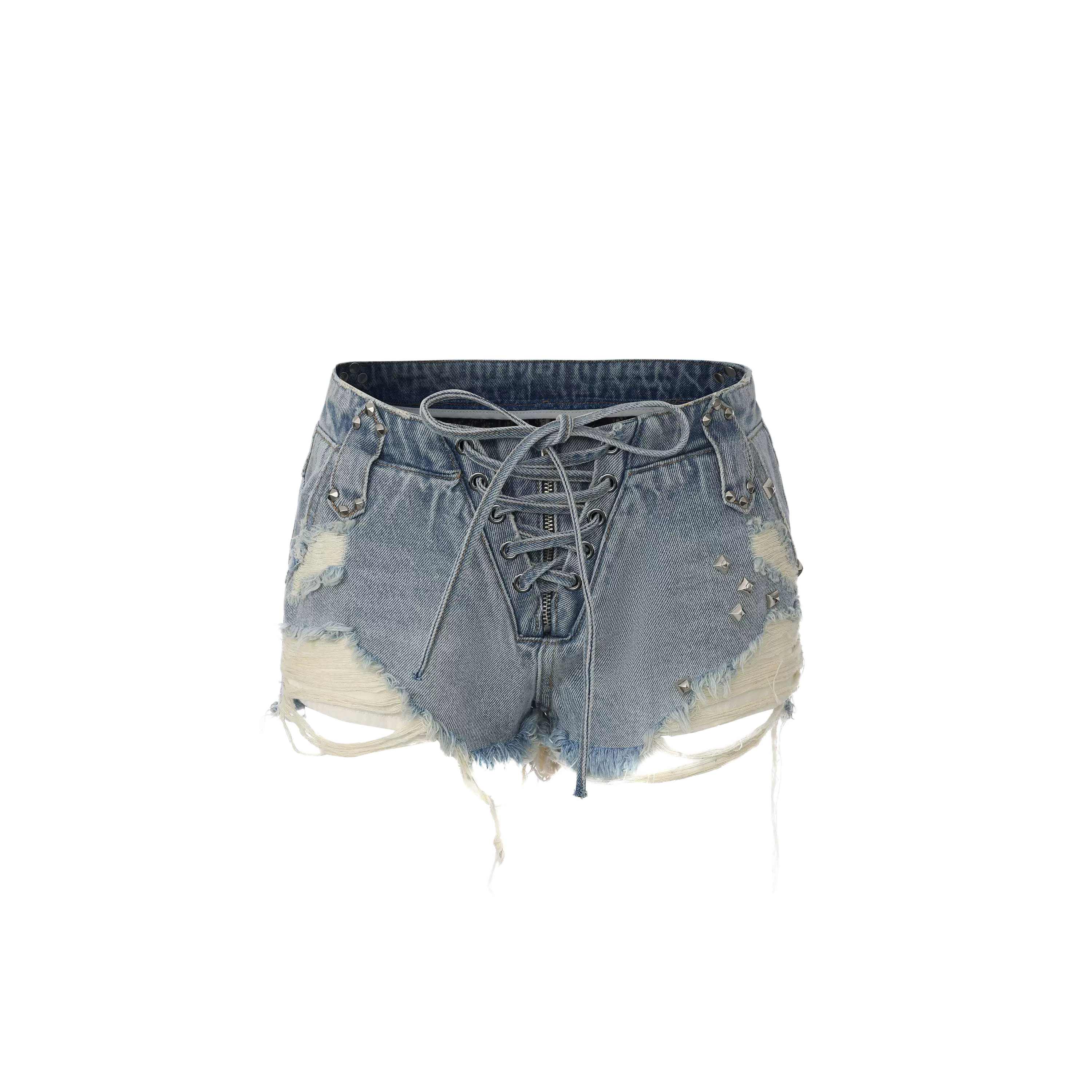 Distressed Punk Denim Shorts
