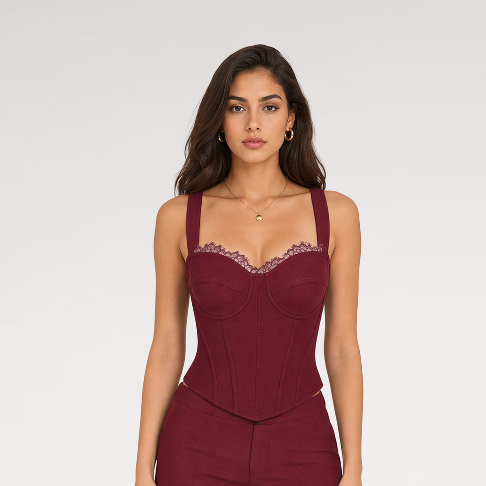 Burgundy Lace Boned Bustier