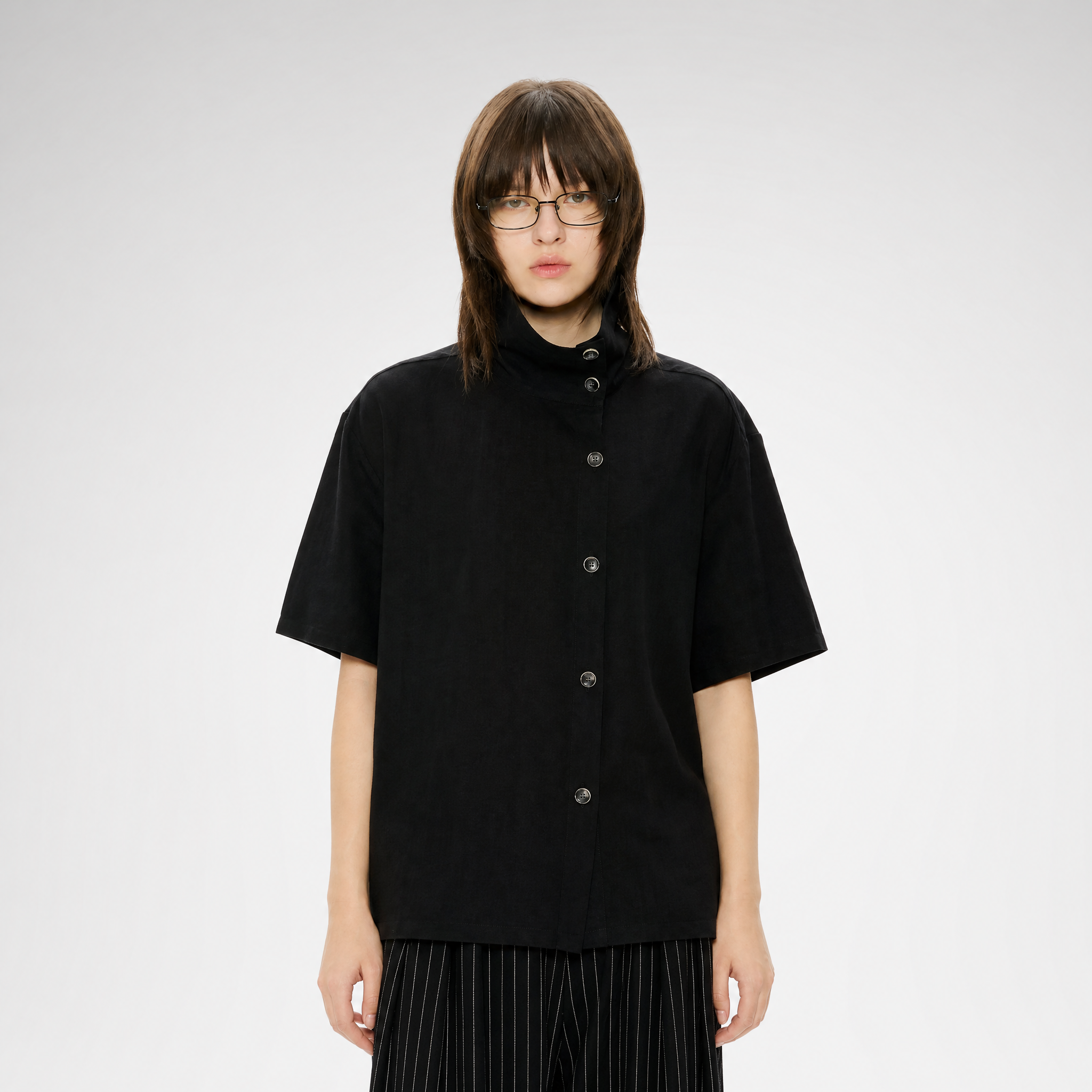 Lyocell Linen Stand Collar Shirt