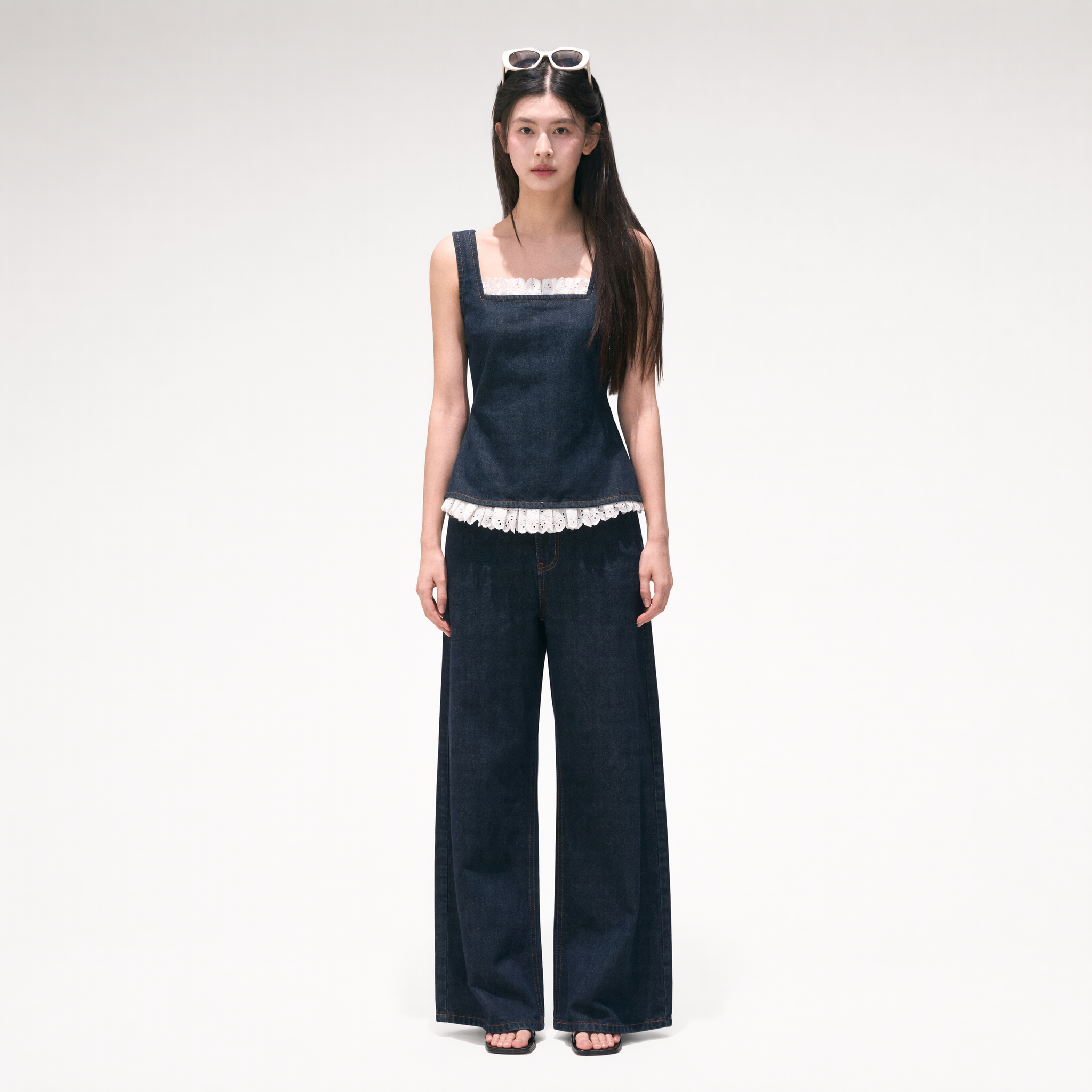 Washed Denim Wide-Leg Set