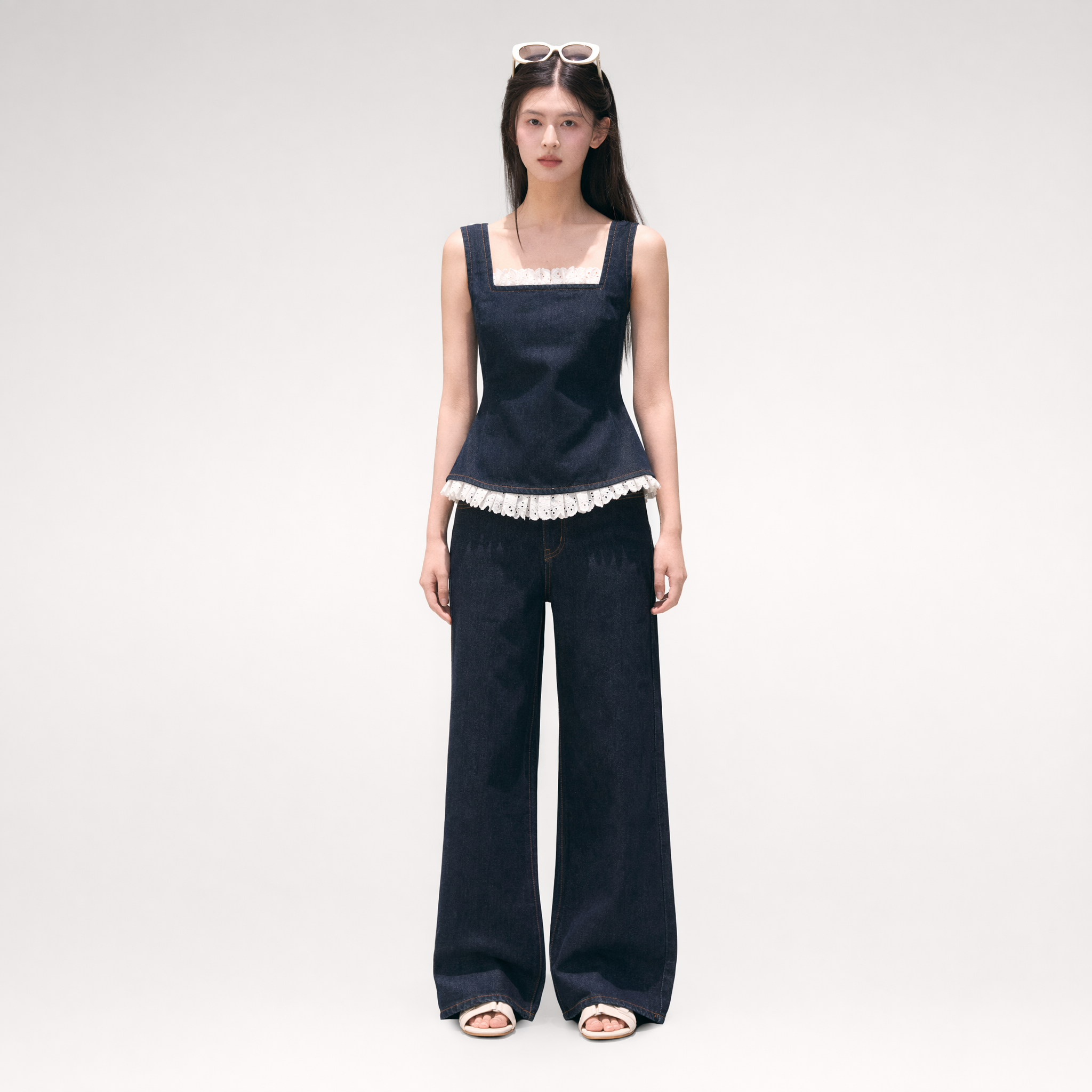 Washed Denim Wide-Leg Set