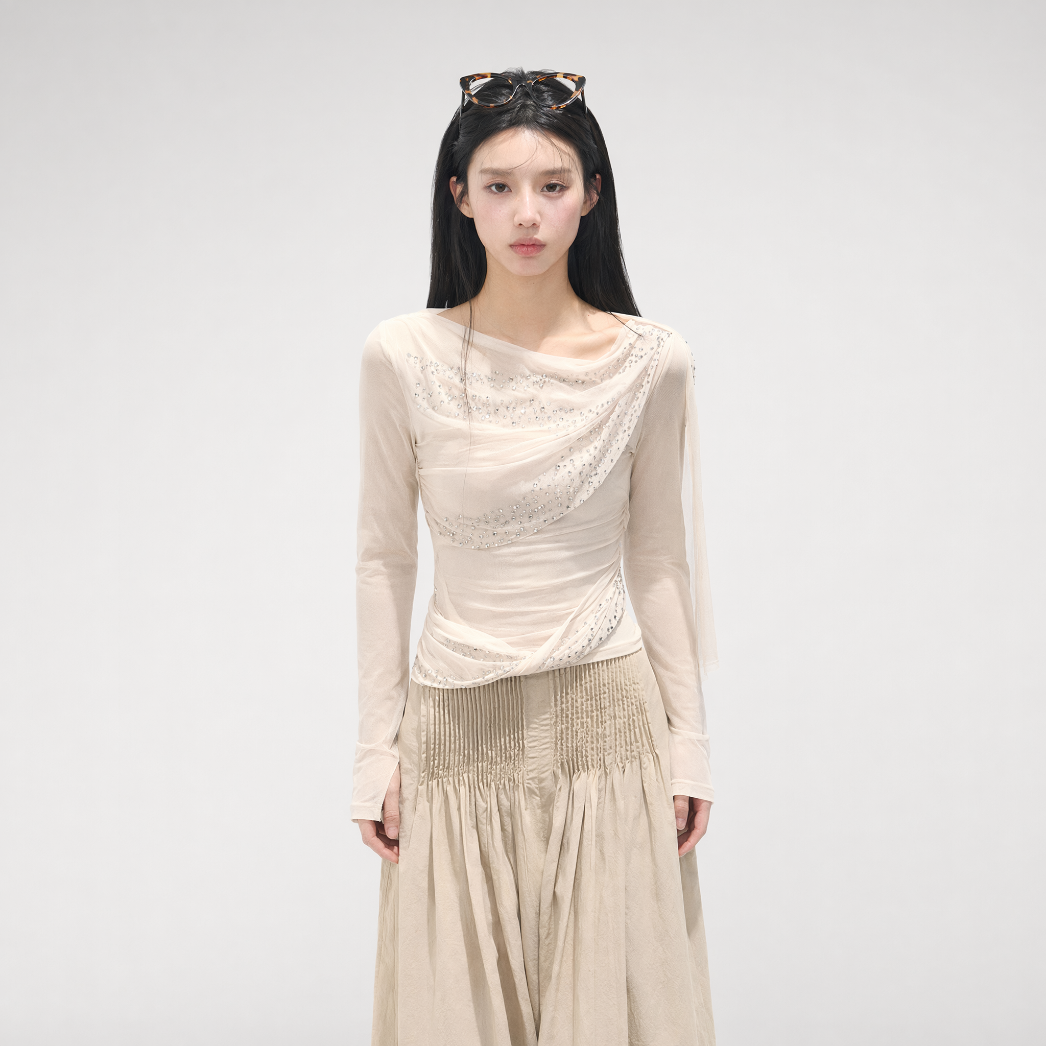 Mesh Drape Rhinestone Top | Final Sale