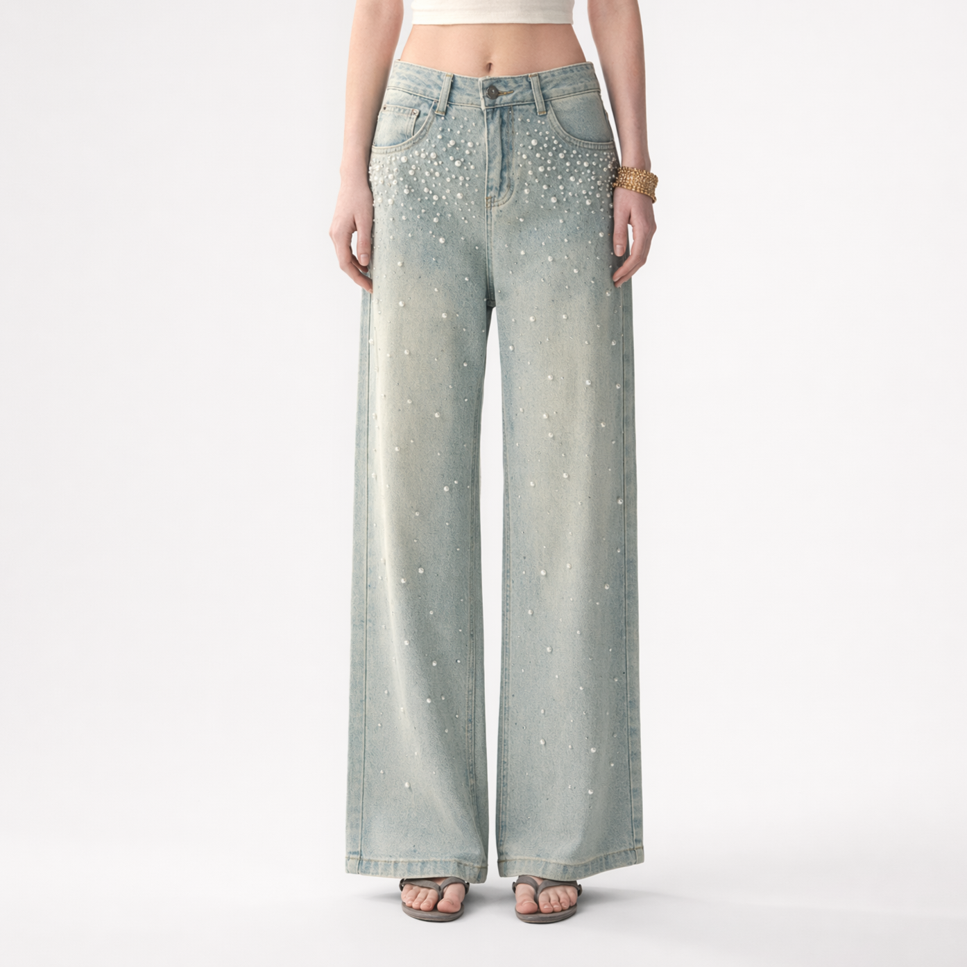 Washed Pearl Wide-Leg Jeans
