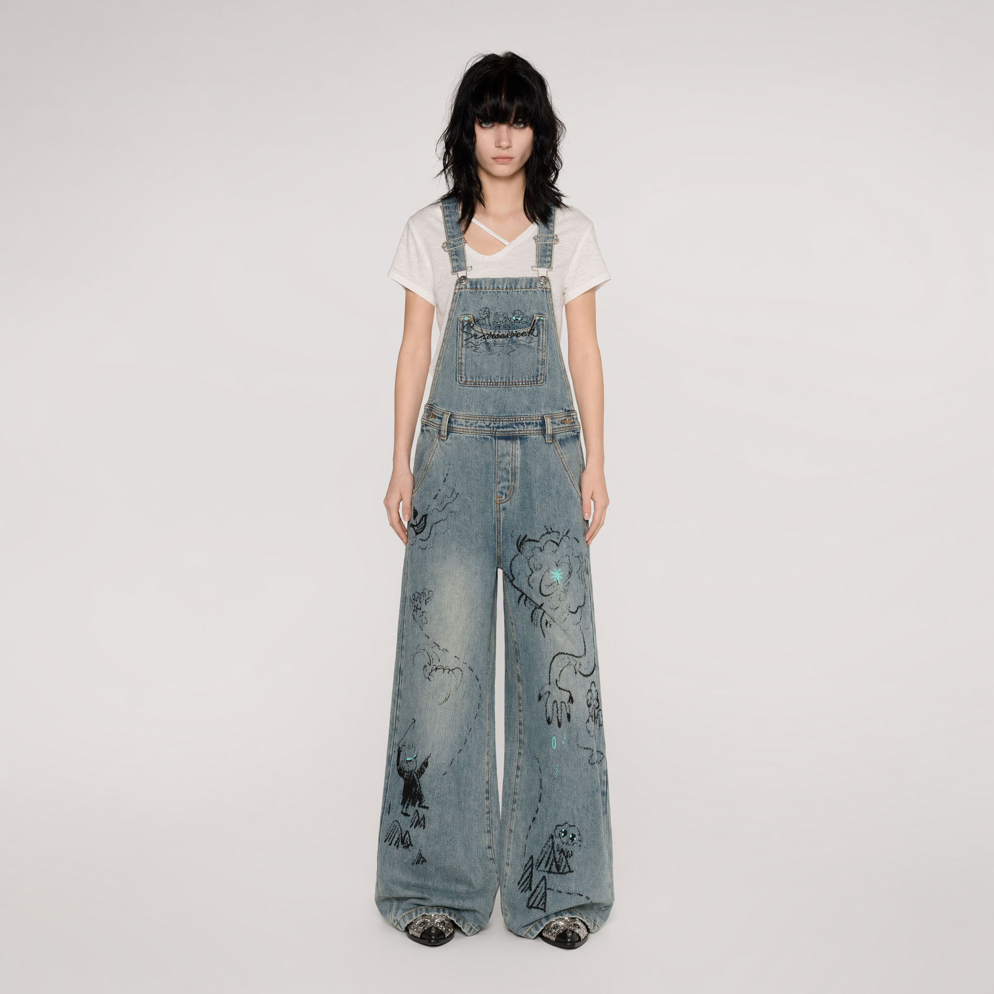 Graffiti Wide-Leg Overalls