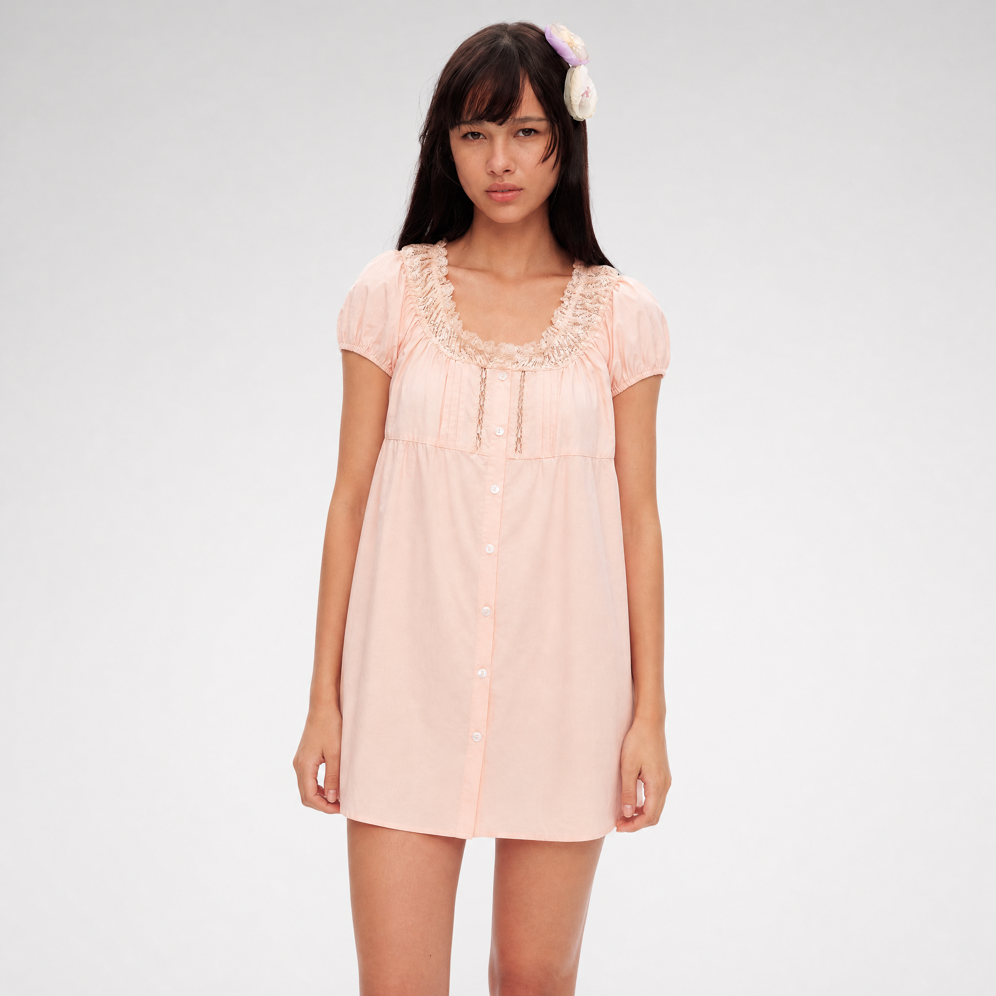 Lace Trim Puff Sleeve Dress
