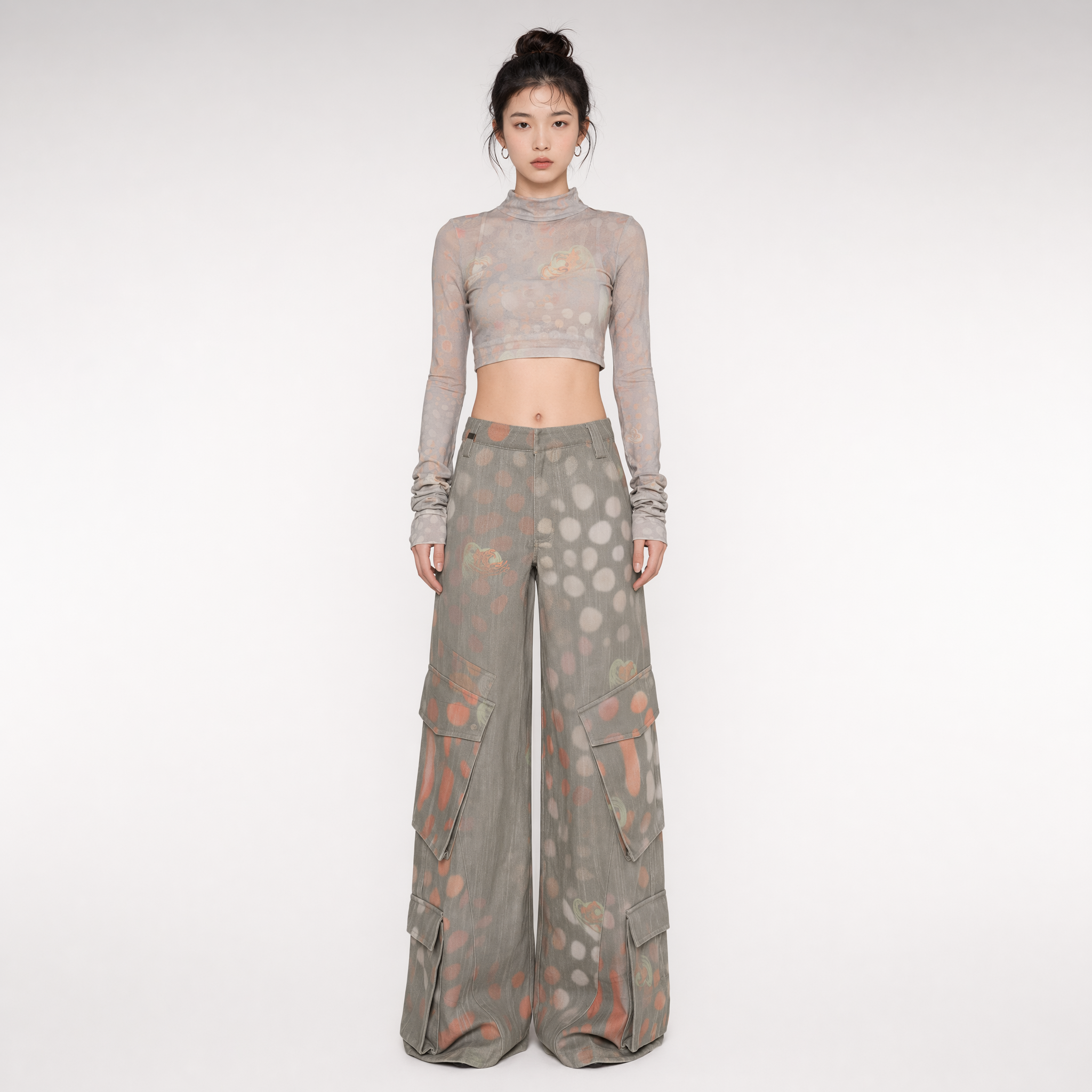 Printed Wide-Leg Cargo Pants