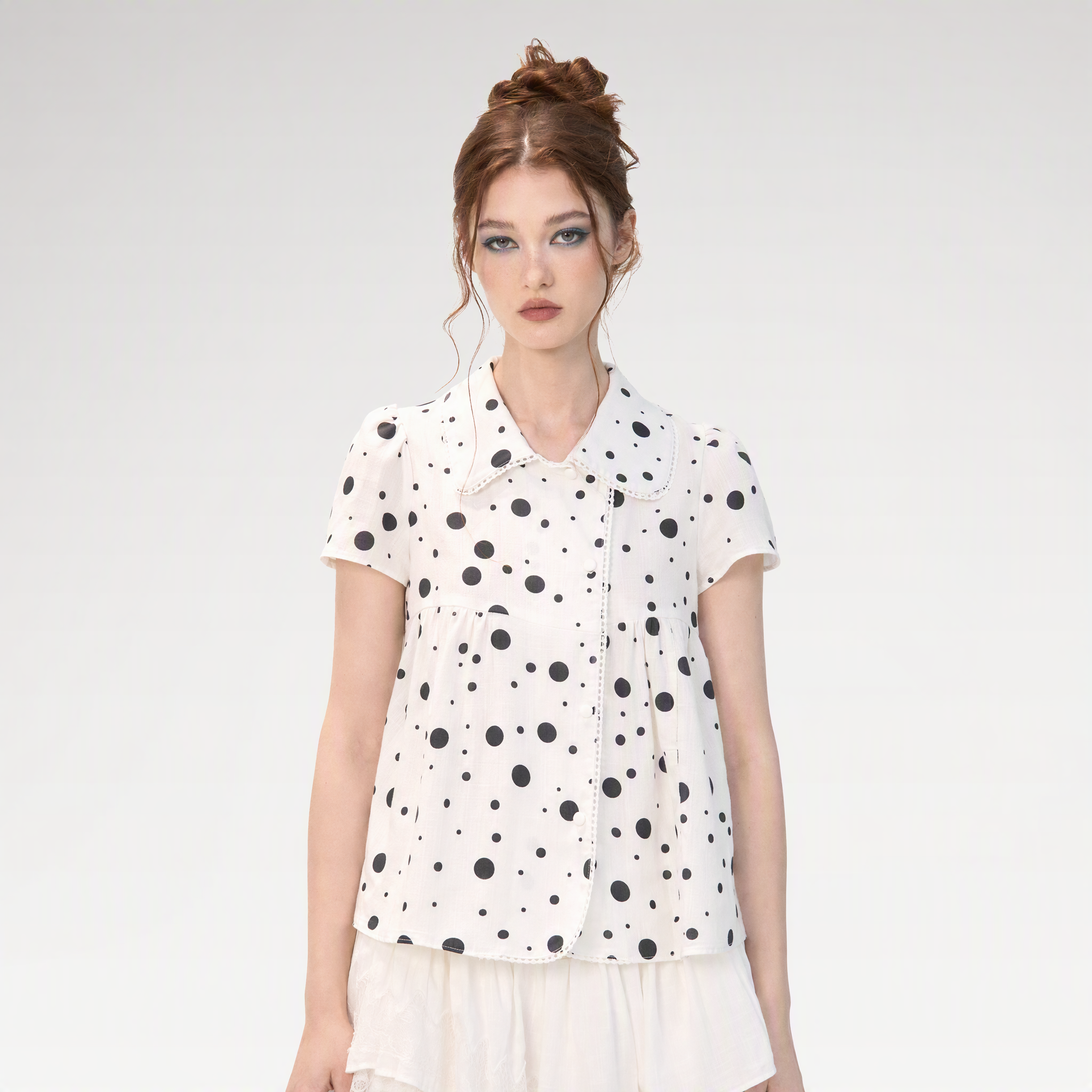 Polka Dot Puff Sleeve Shirt
