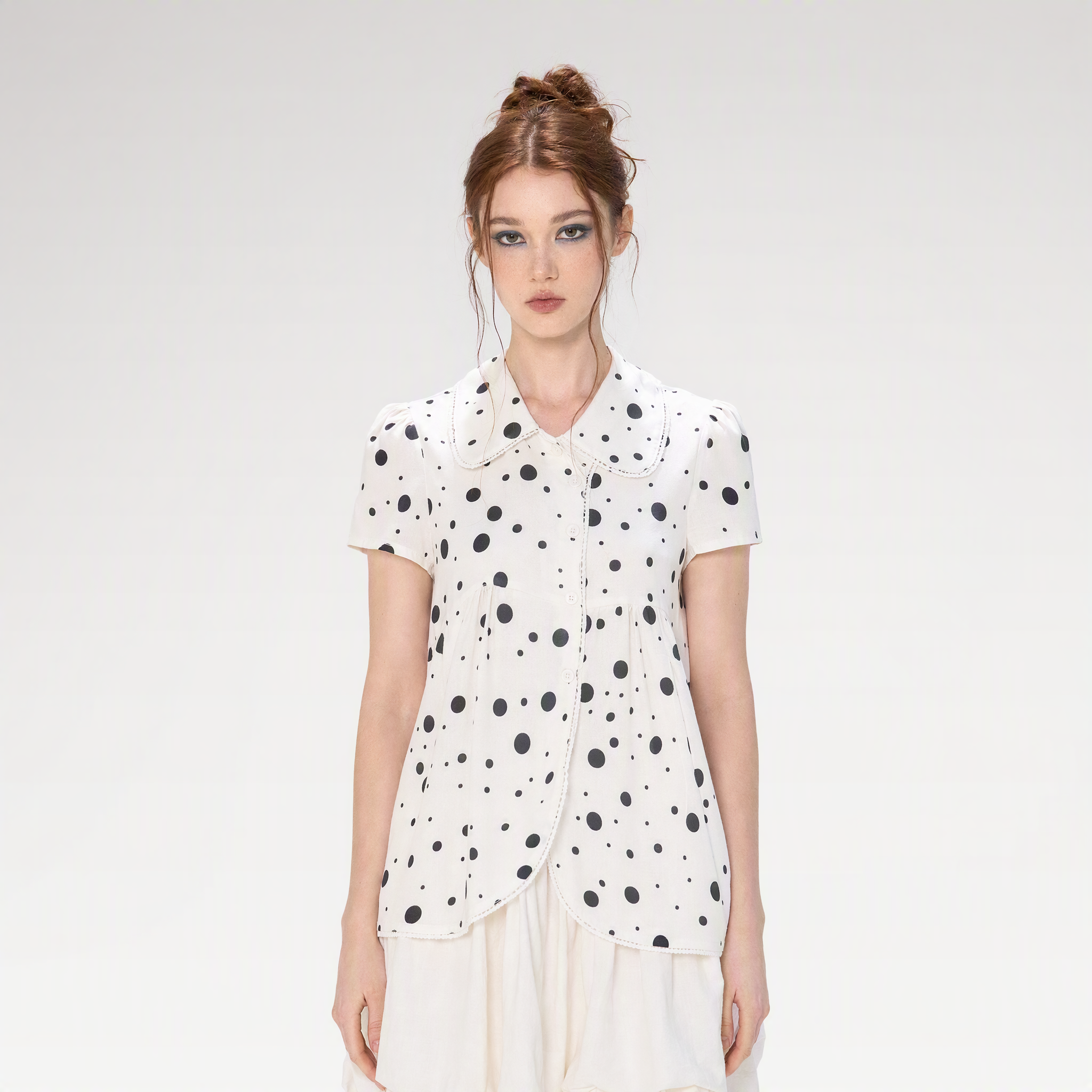 Polka Dot Puff Sleeve Shirt