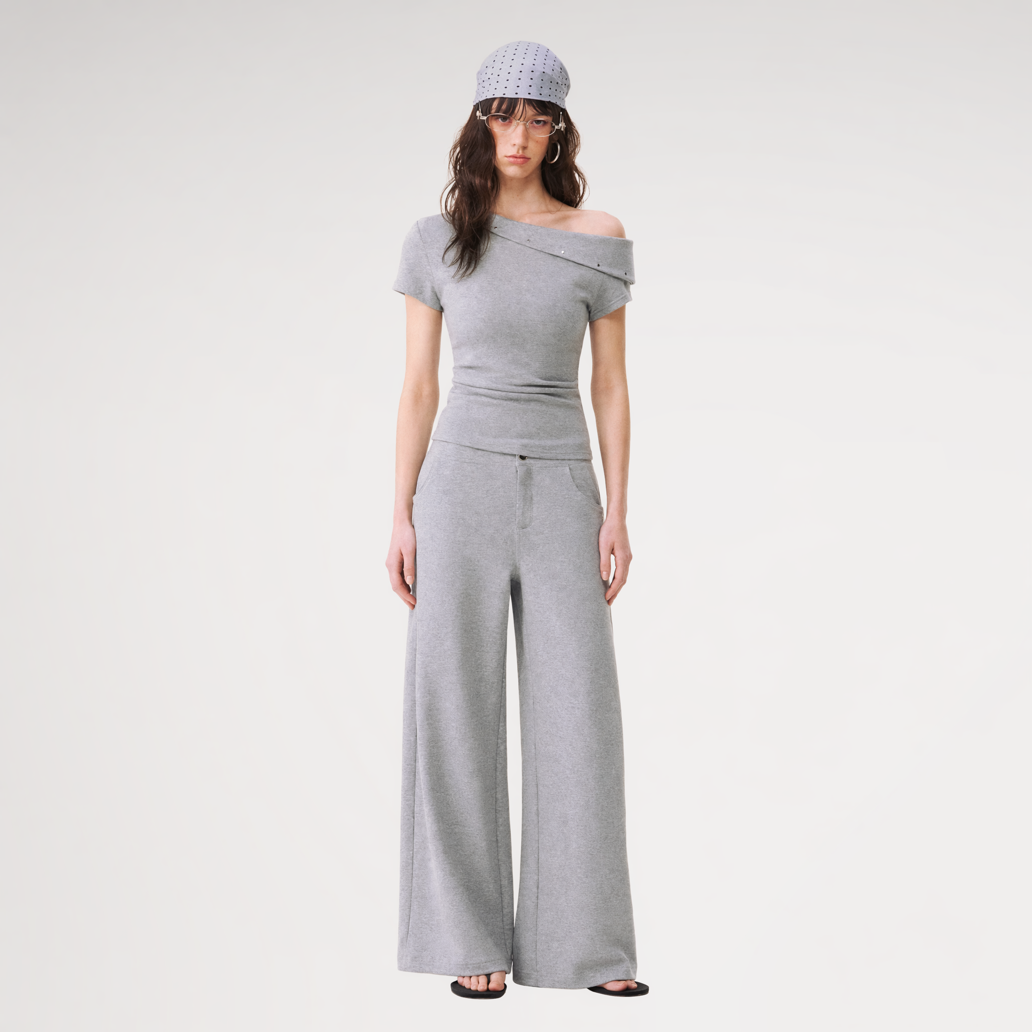 Asymmetric Off-Shoulder Tee Pants Set
