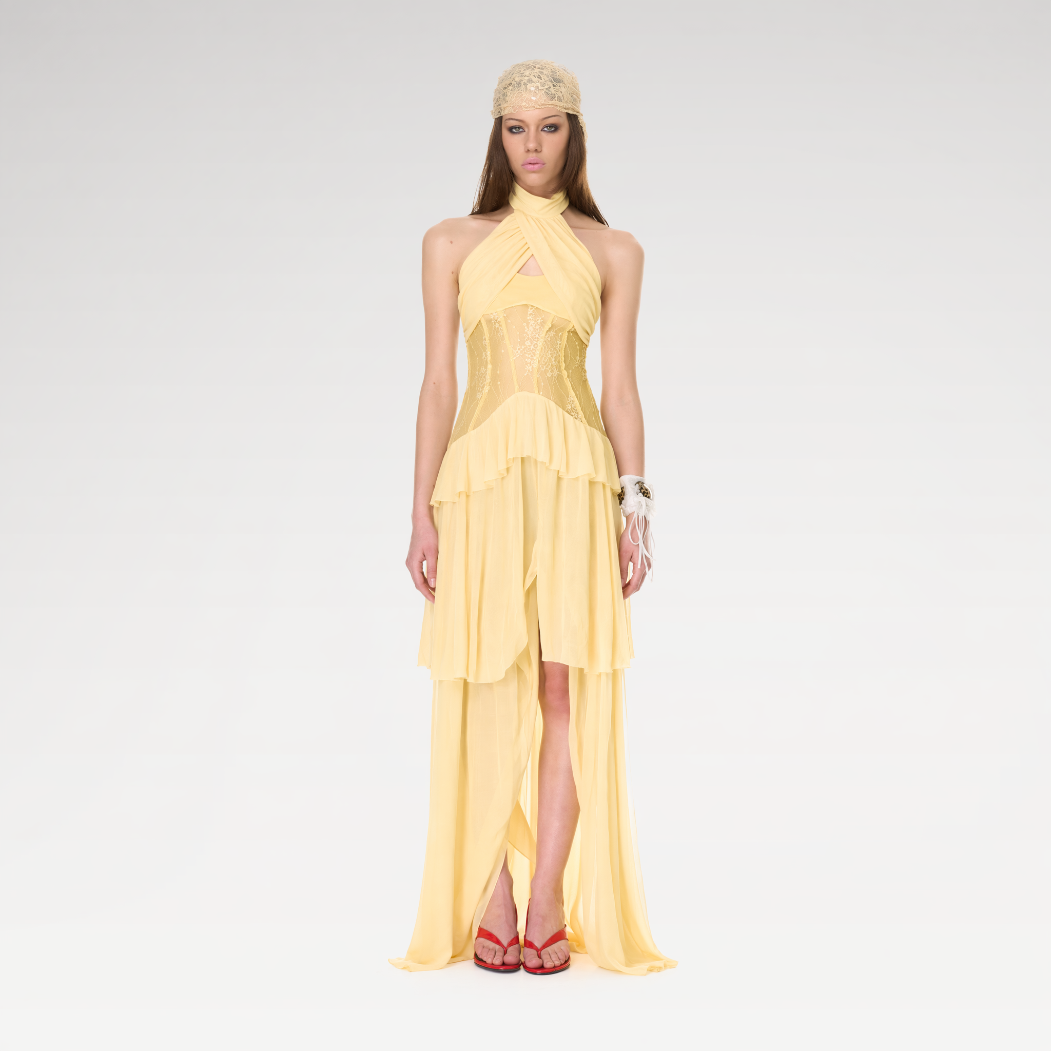 Lace Halter Slit Dress