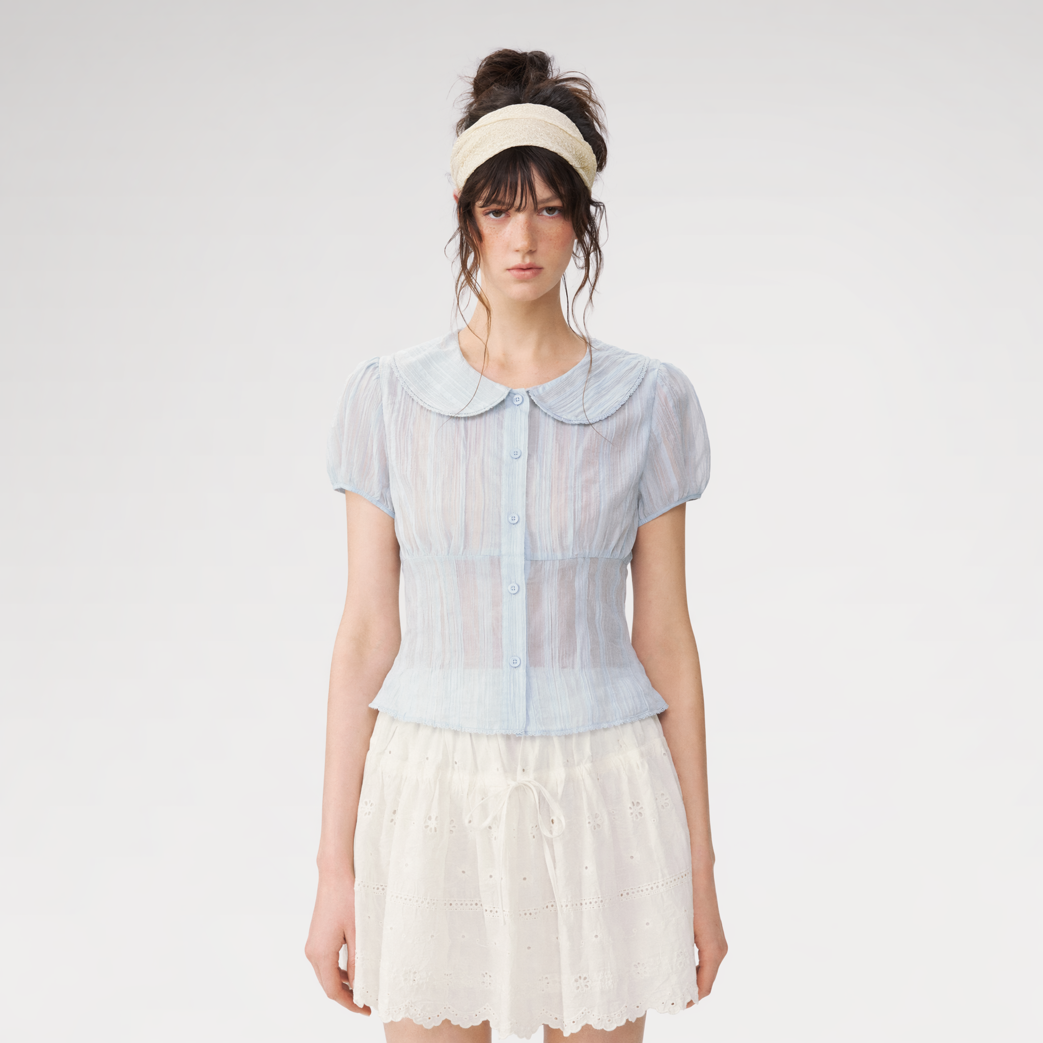 Lace Trim Puff Shirt