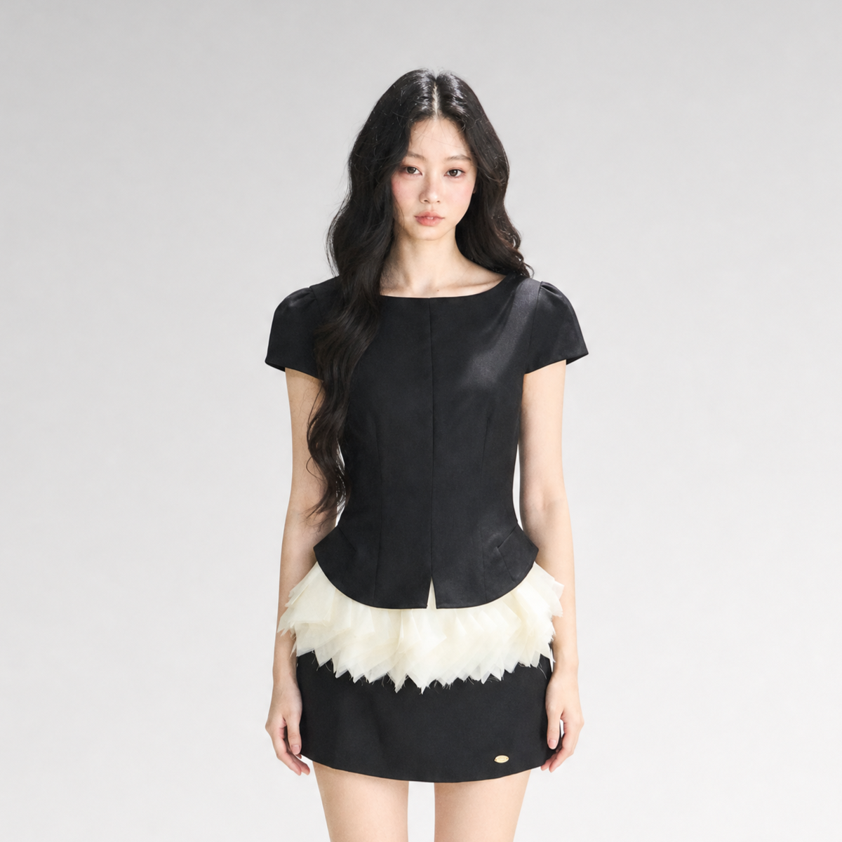 Colorblock Cropped Top Skirt Set