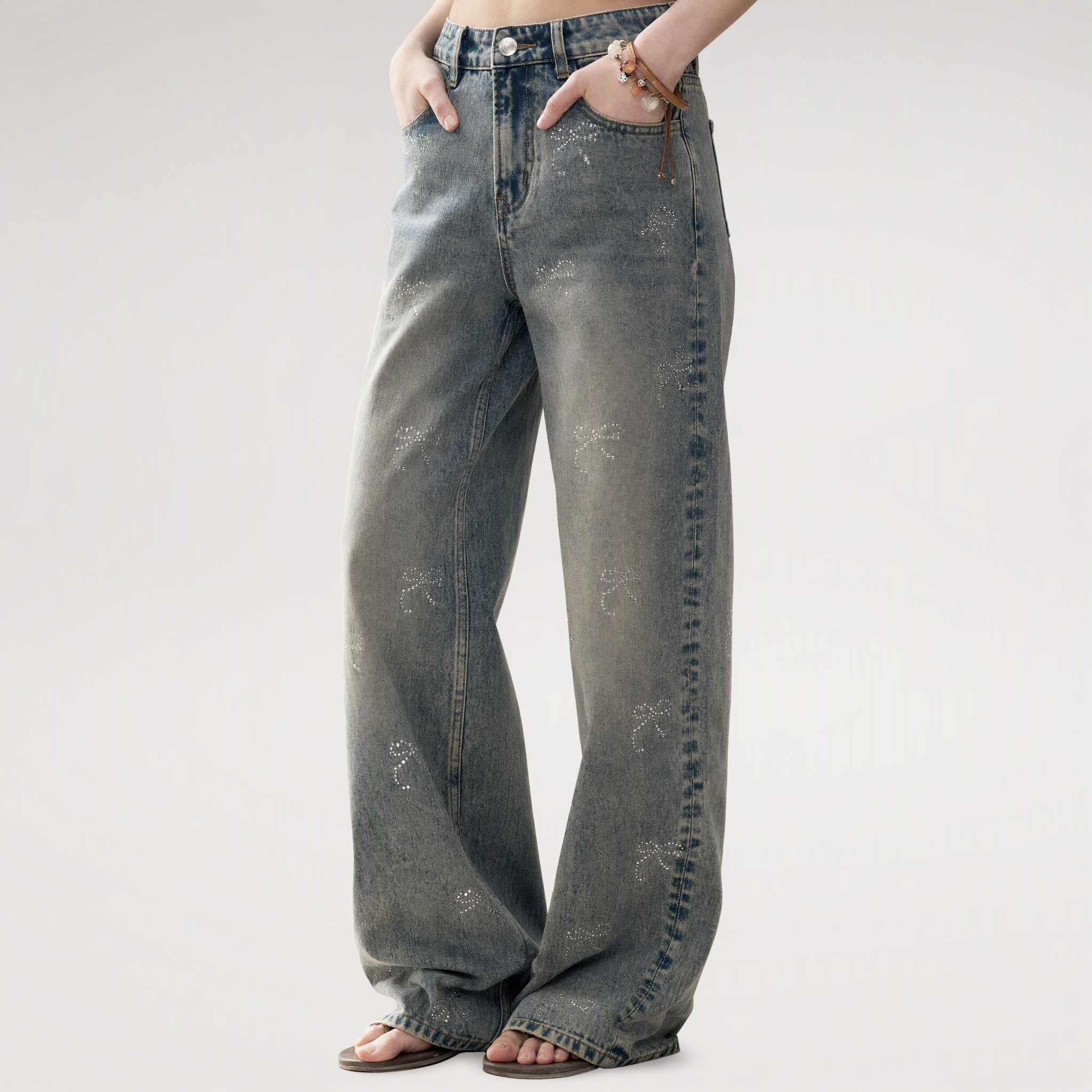 Rhinestone Wide-Leg Jeans
