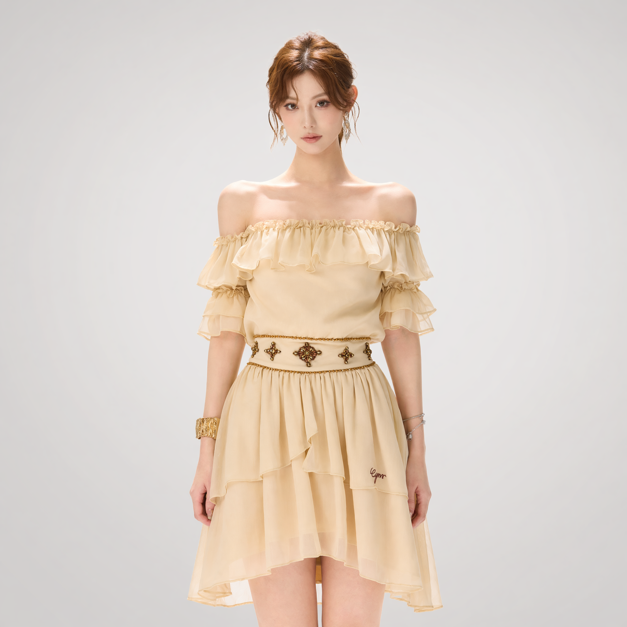 CYNR Beaded Off-Shoulder Dress – view 3