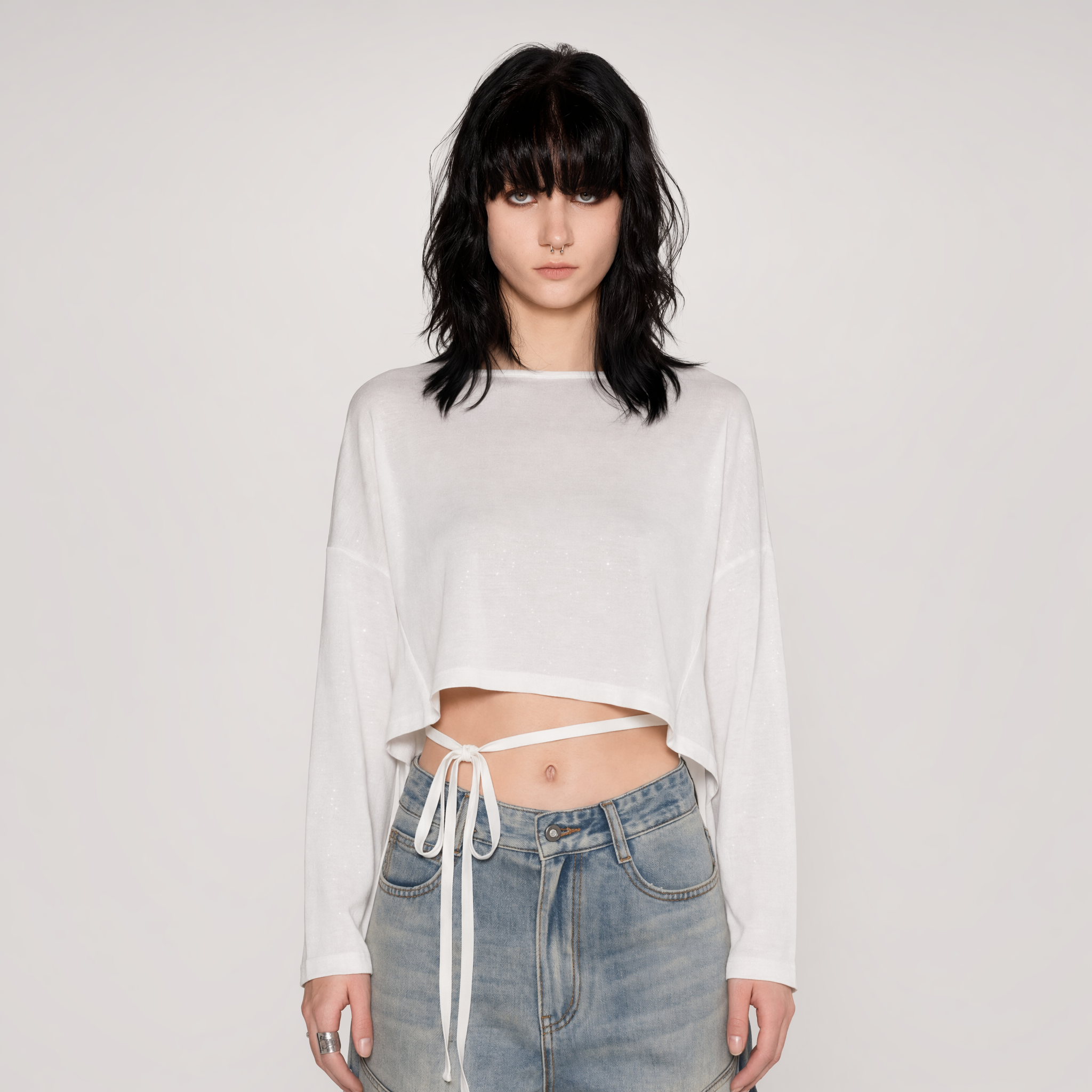 Silver Thread Off-Shoulder Top