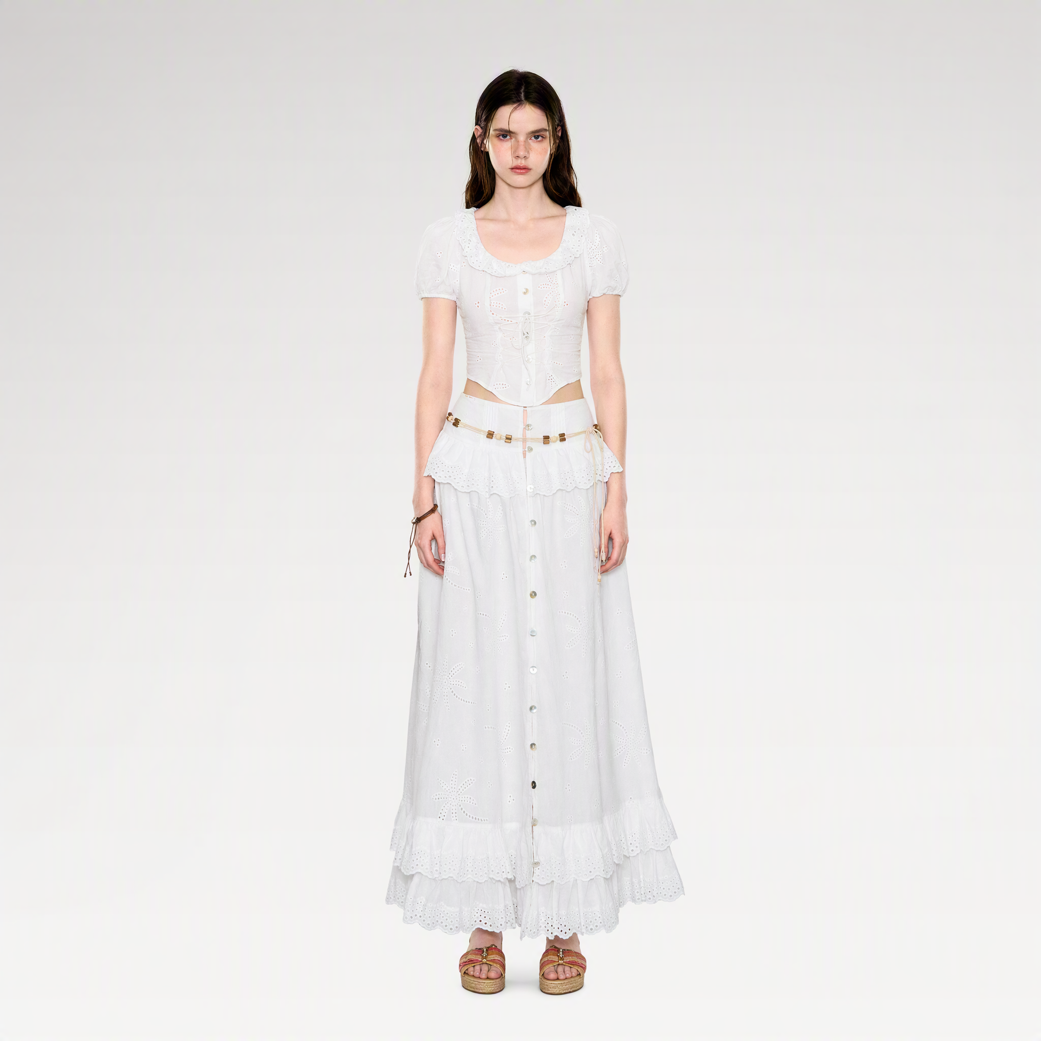 Lace-Up Eyelet Skirt Set