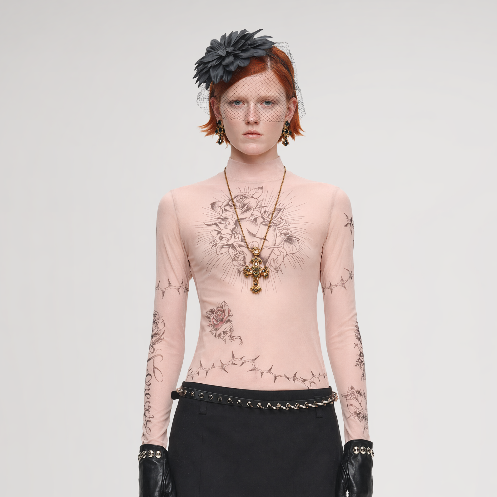Tattoo Print Mesh Top