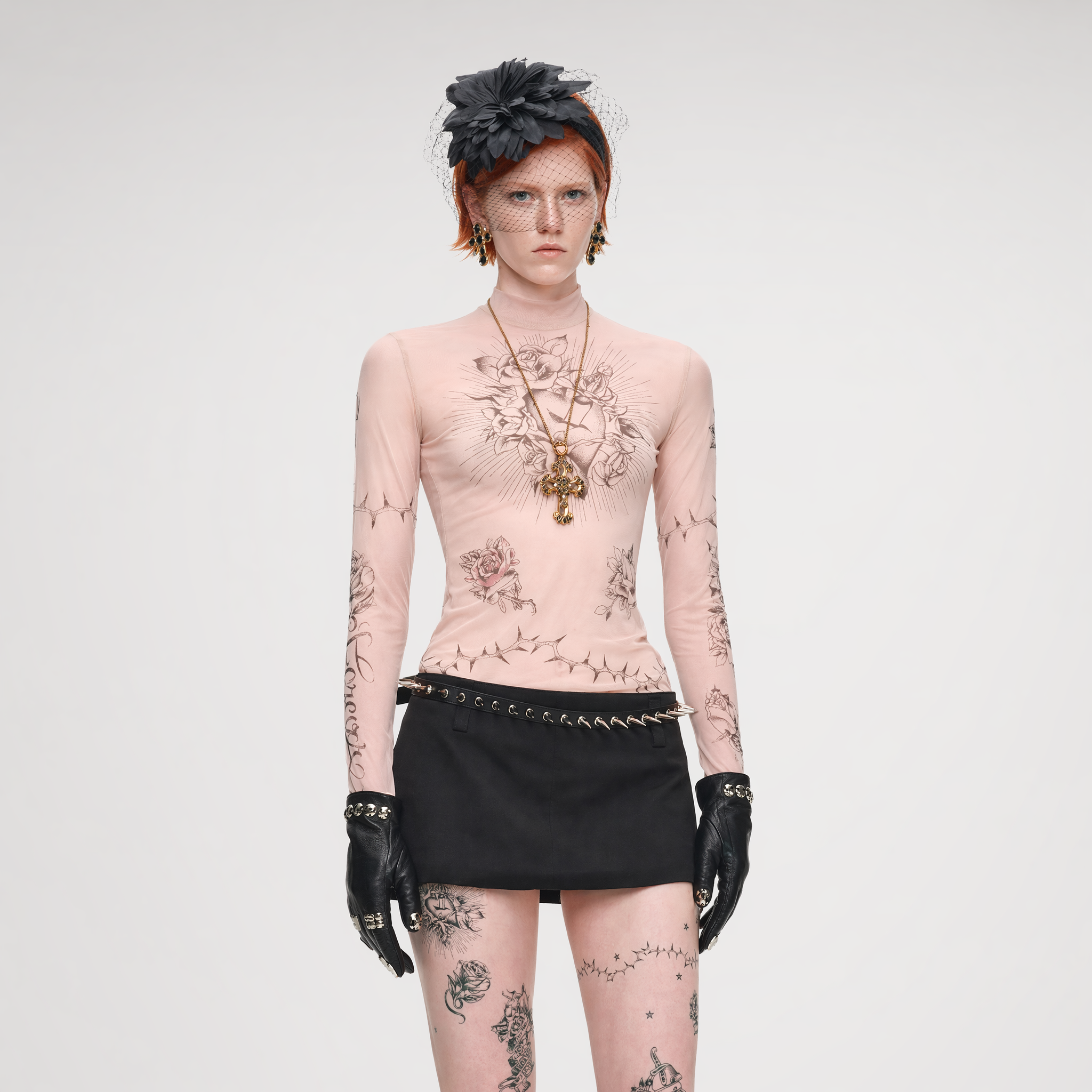 Tattoo Print Mesh Top