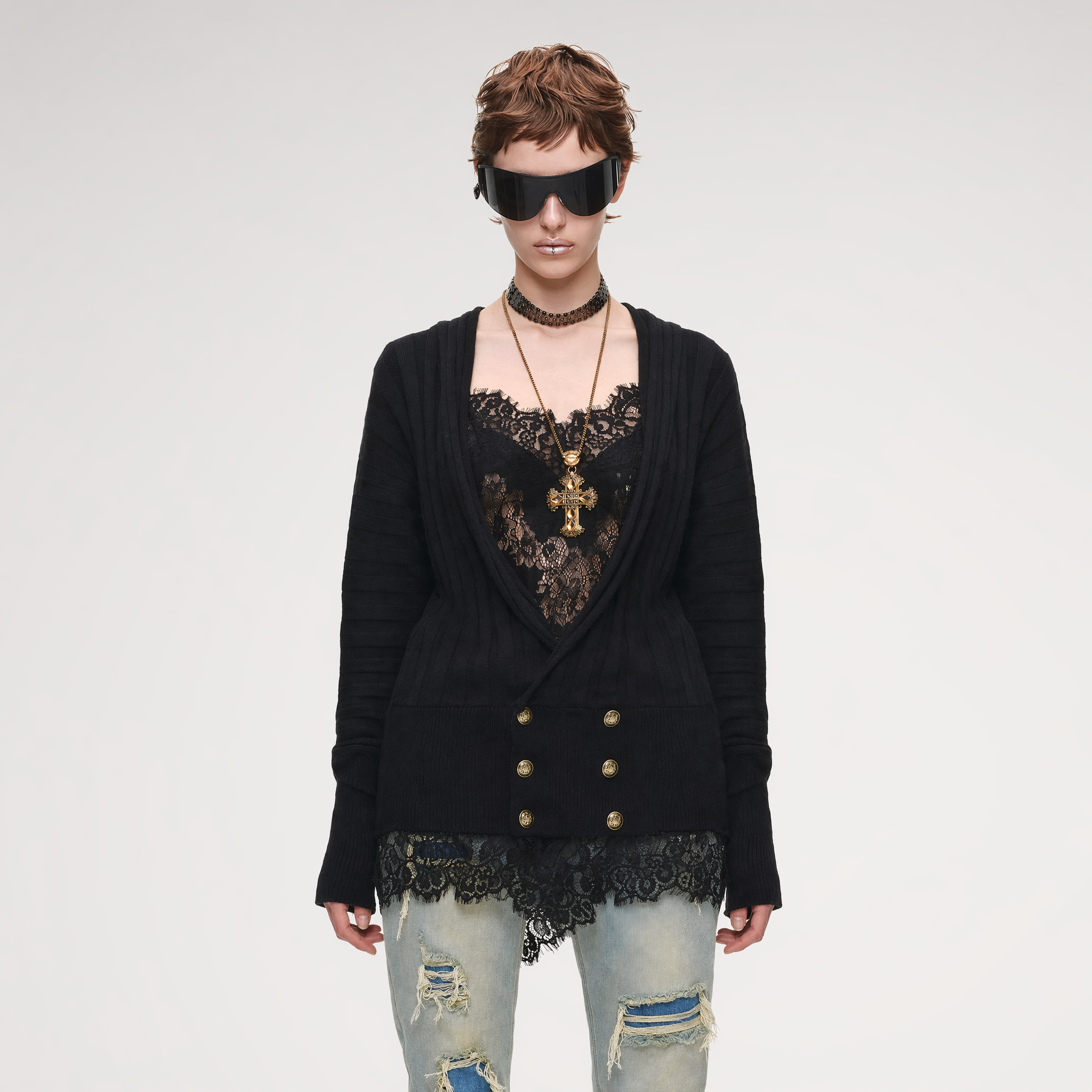 Double-Breasted V-Neck Cardigan