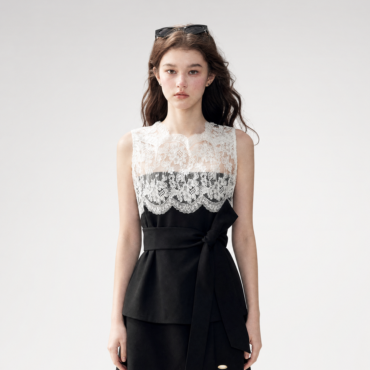 Lace Color-Block Sleeveless Top