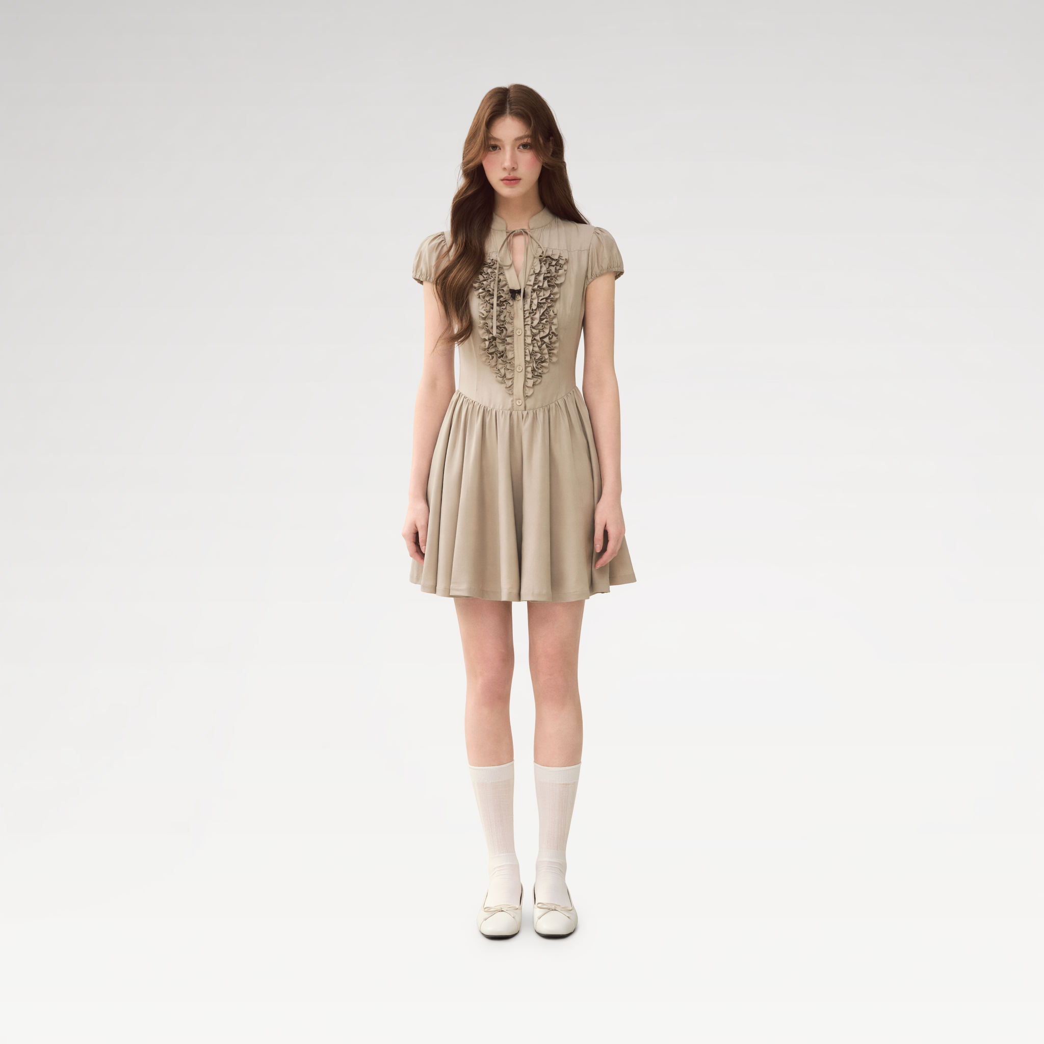 Acetate Ruffle Midi Dress