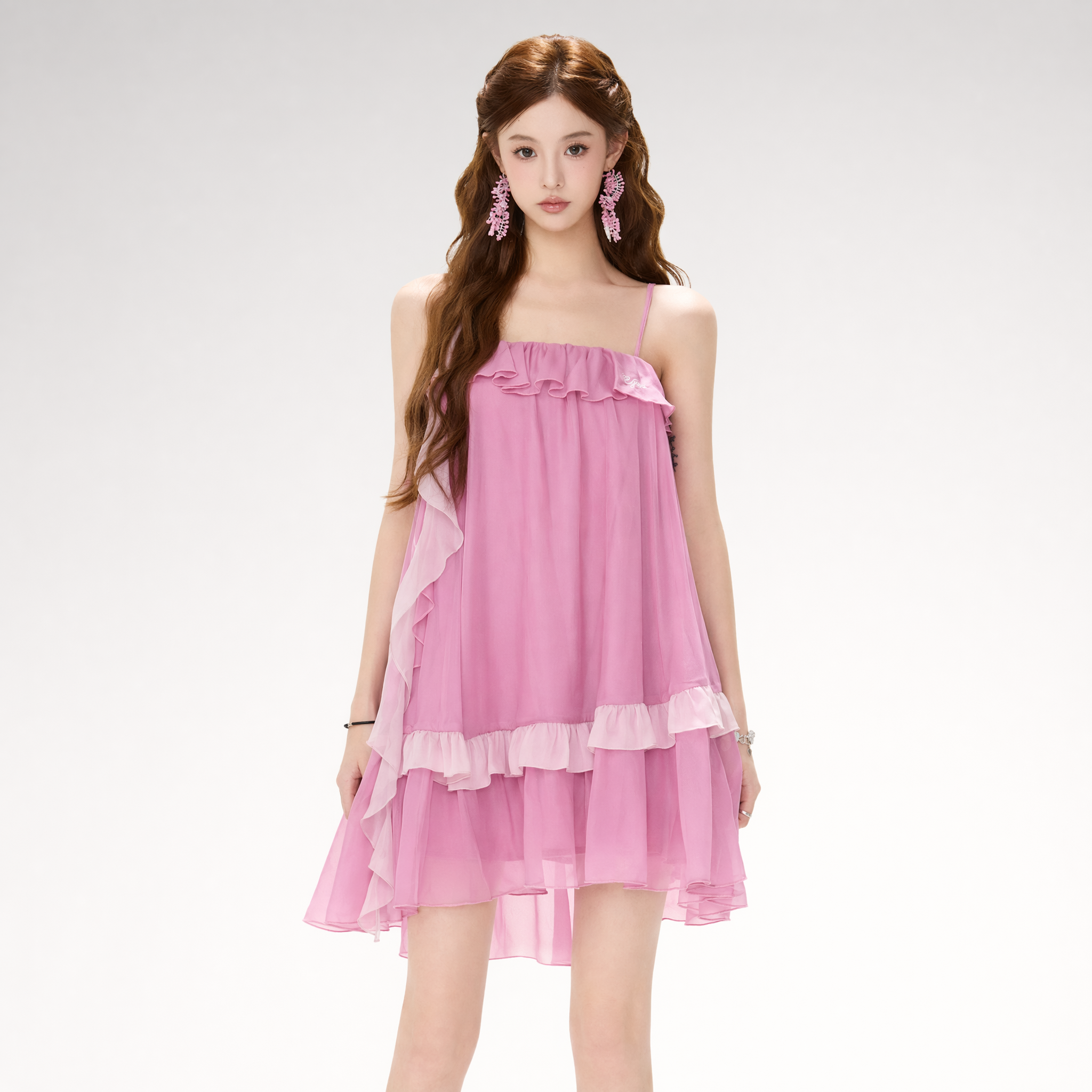 CYNR Romantic Contrast Chiffon Dress – view 3
