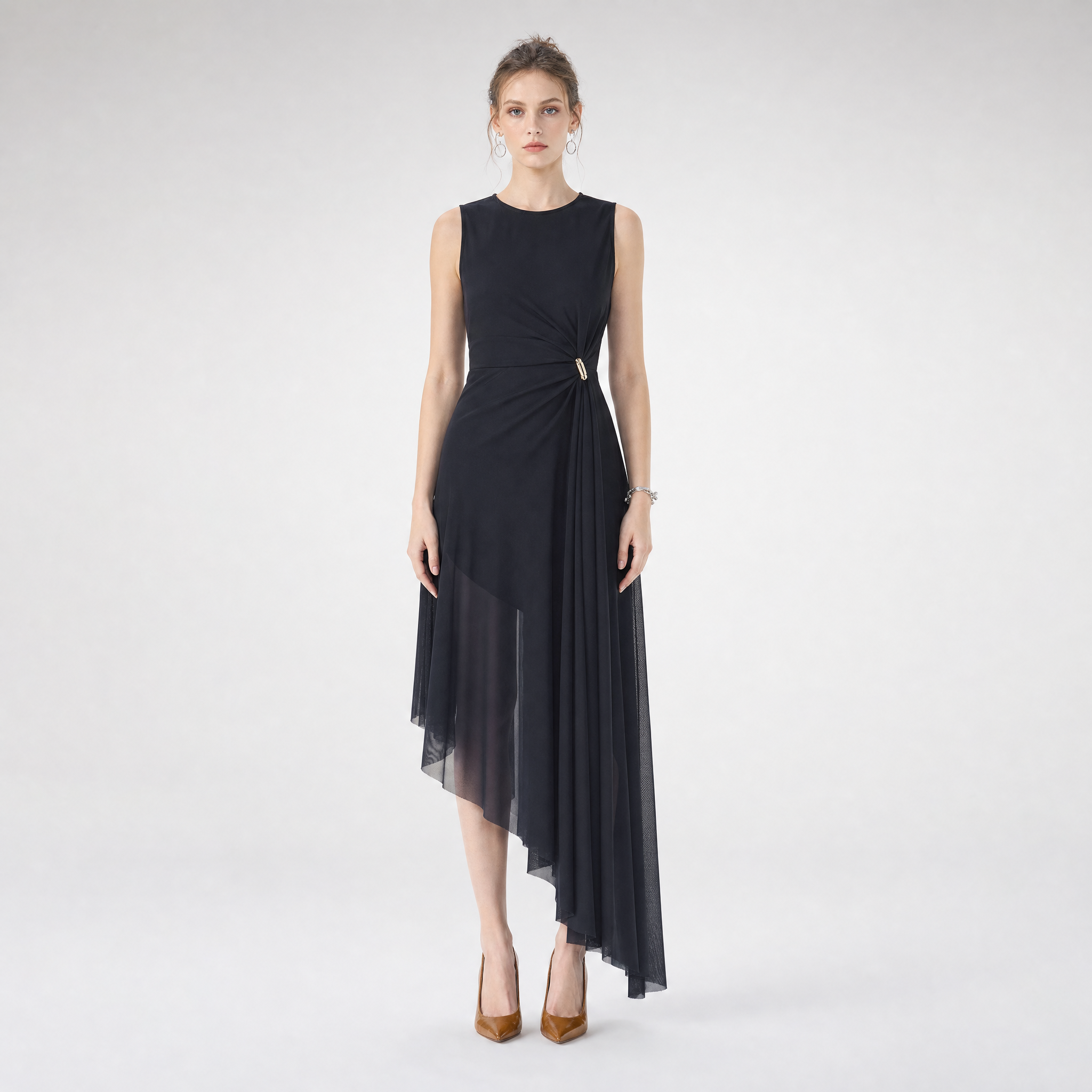 Mesh Splice Midi Dress