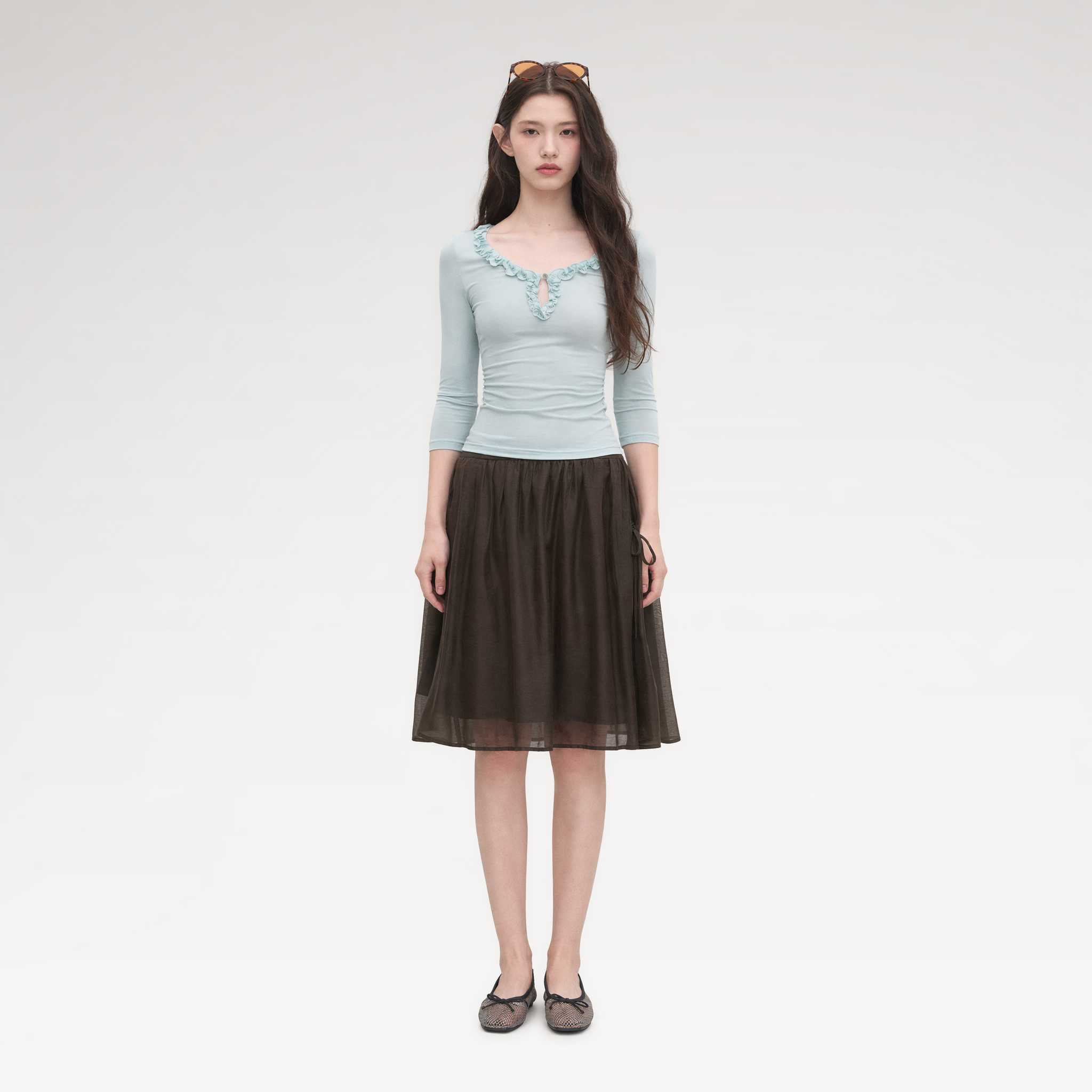 Ruffled Neck Stretch Tee