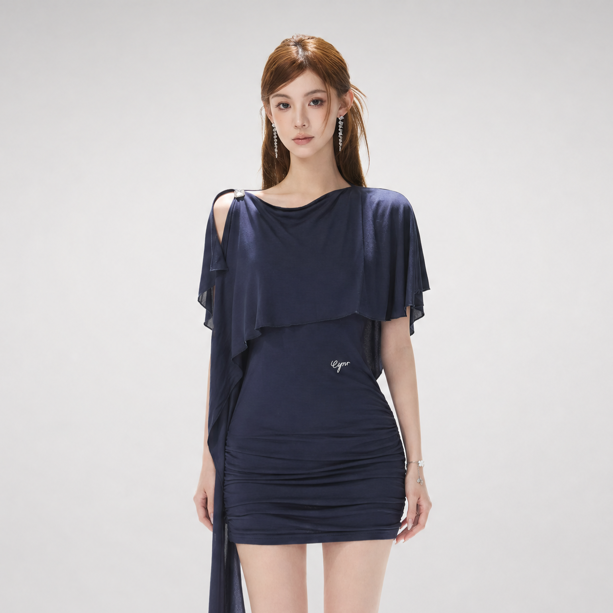 Cape One-Shoulder Dress