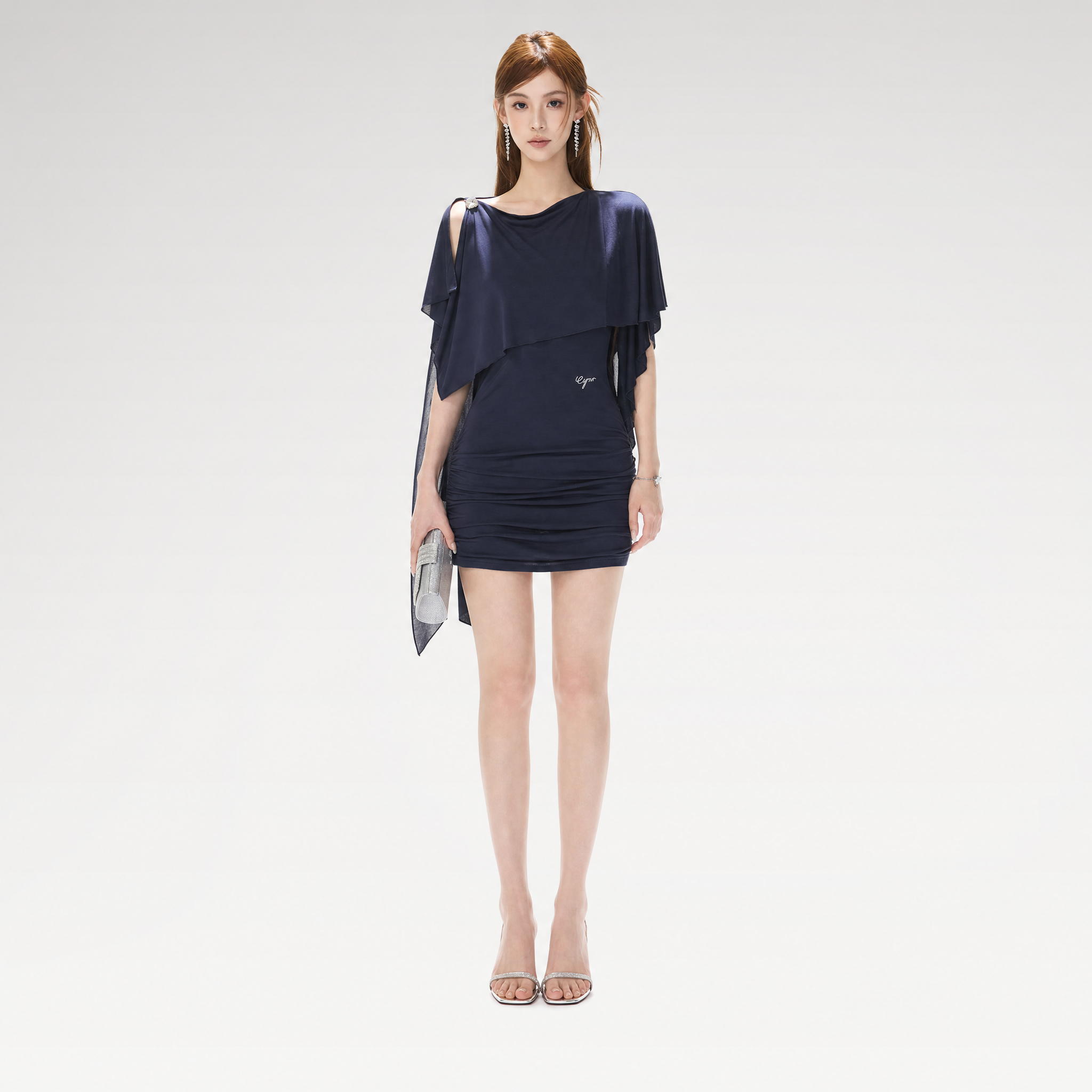 Cape One-Shoulder Dress