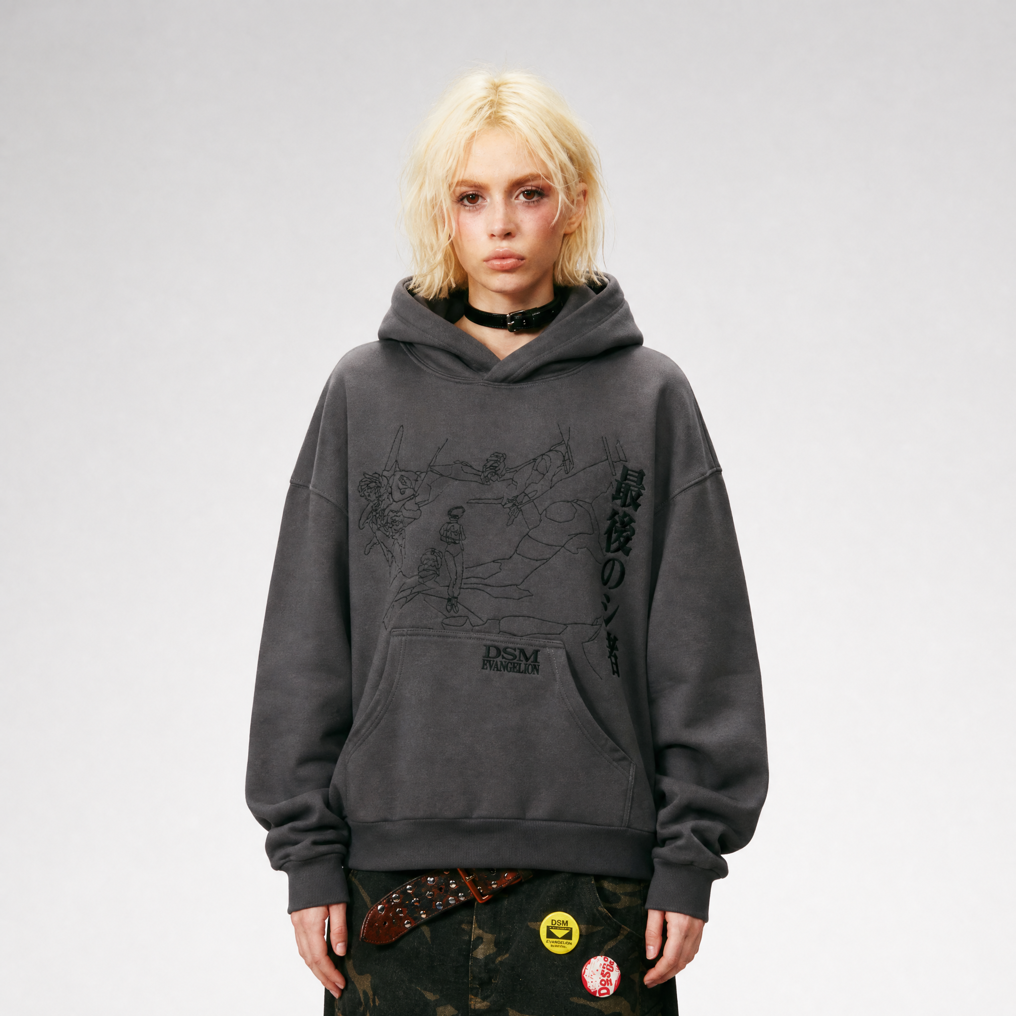 Line-Art Embroidered Hooded Sweatshirt