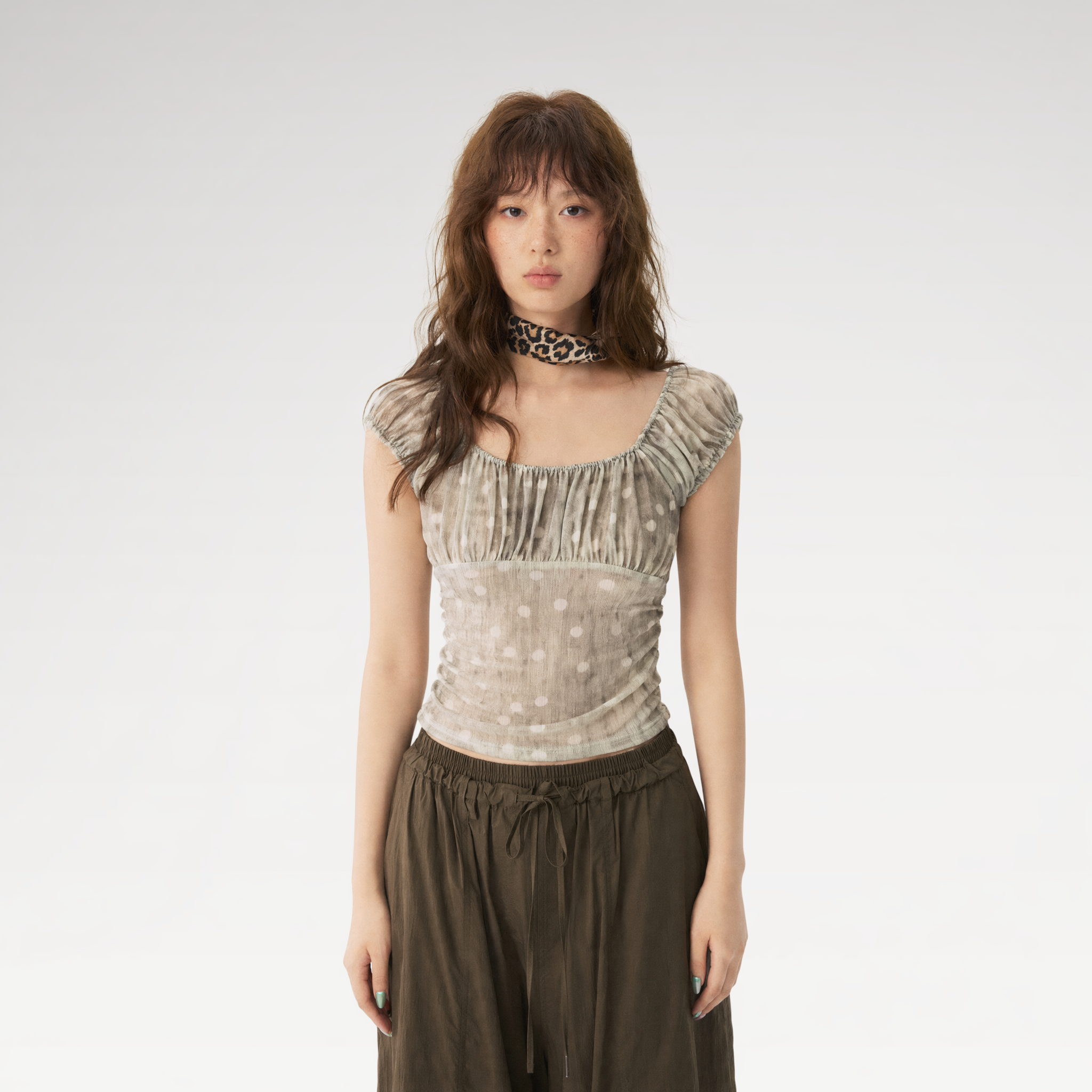 Polka Dot Ruched T-Shirt