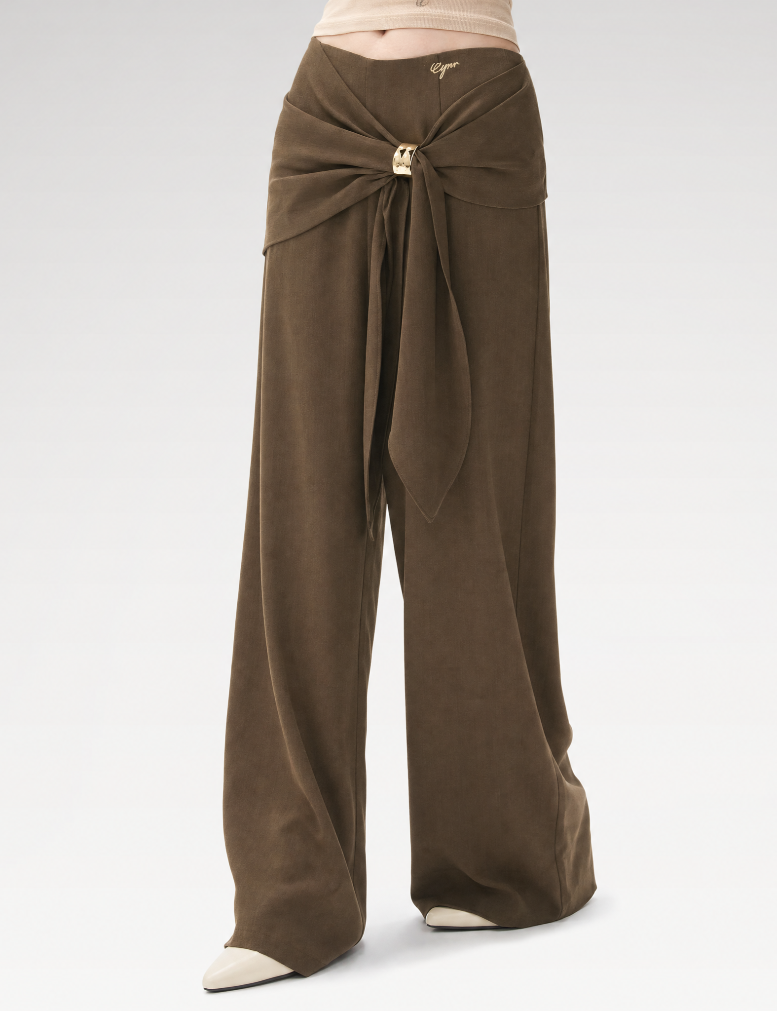 Twist Belt Wide-Leg Pants