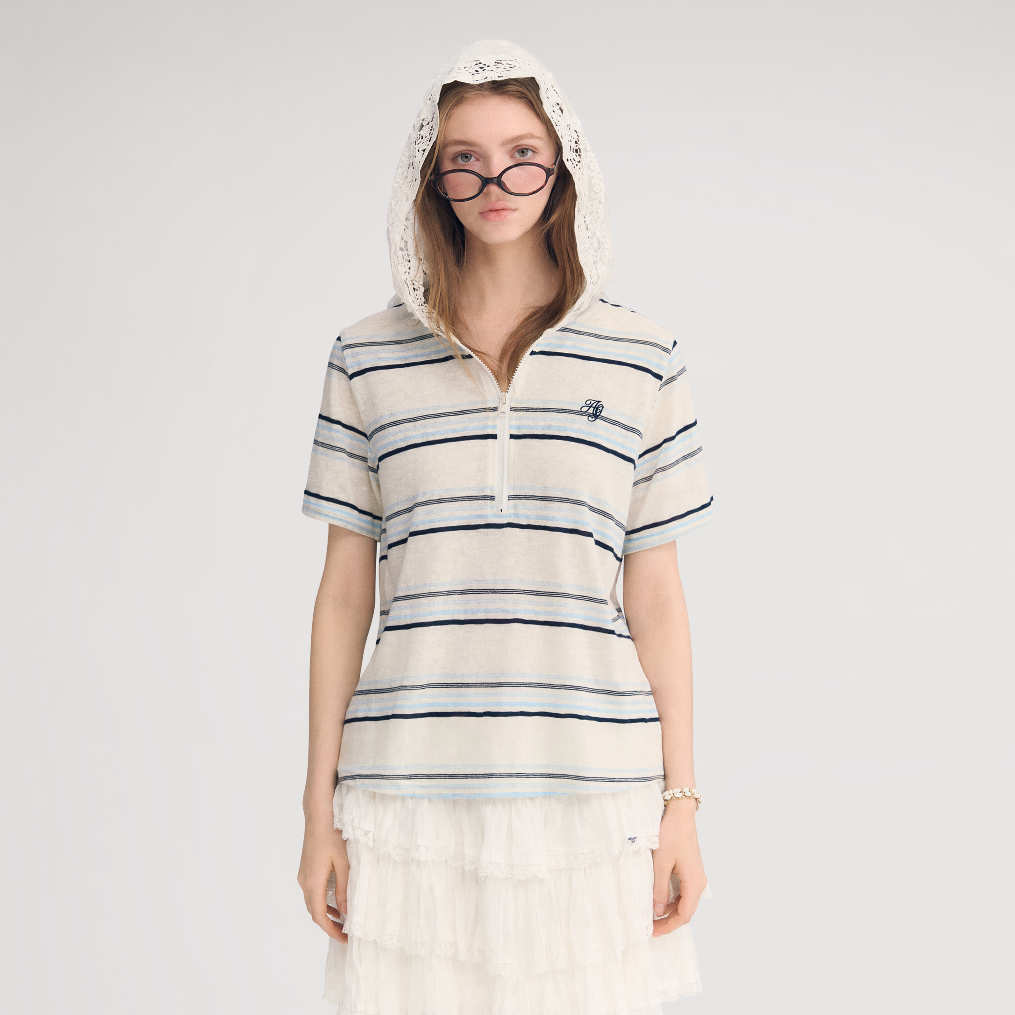 Embroidered Lace Hooded Tee