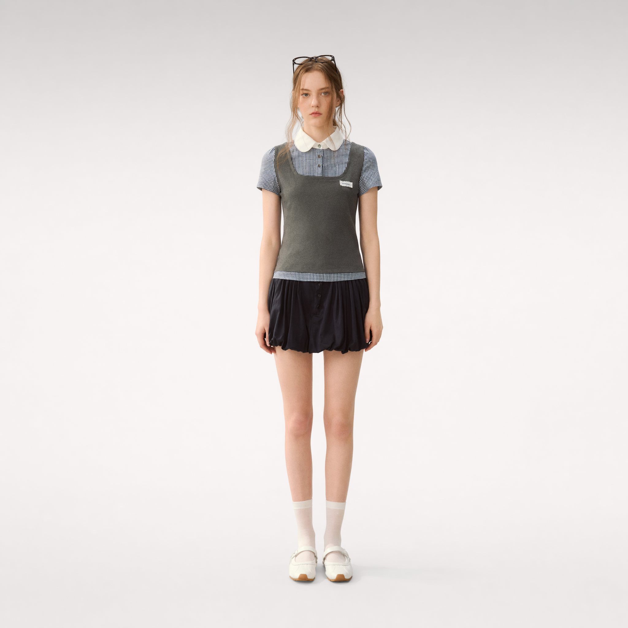 Patchwork Doll Collar Shirt