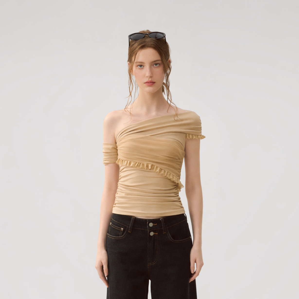 Lace Mesh Off-Shoulder Top