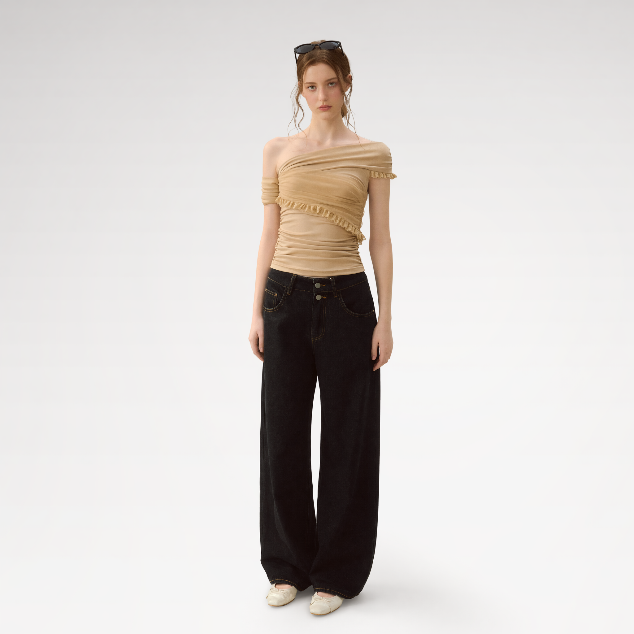 Lace Mesh Off-Shoulder Top
