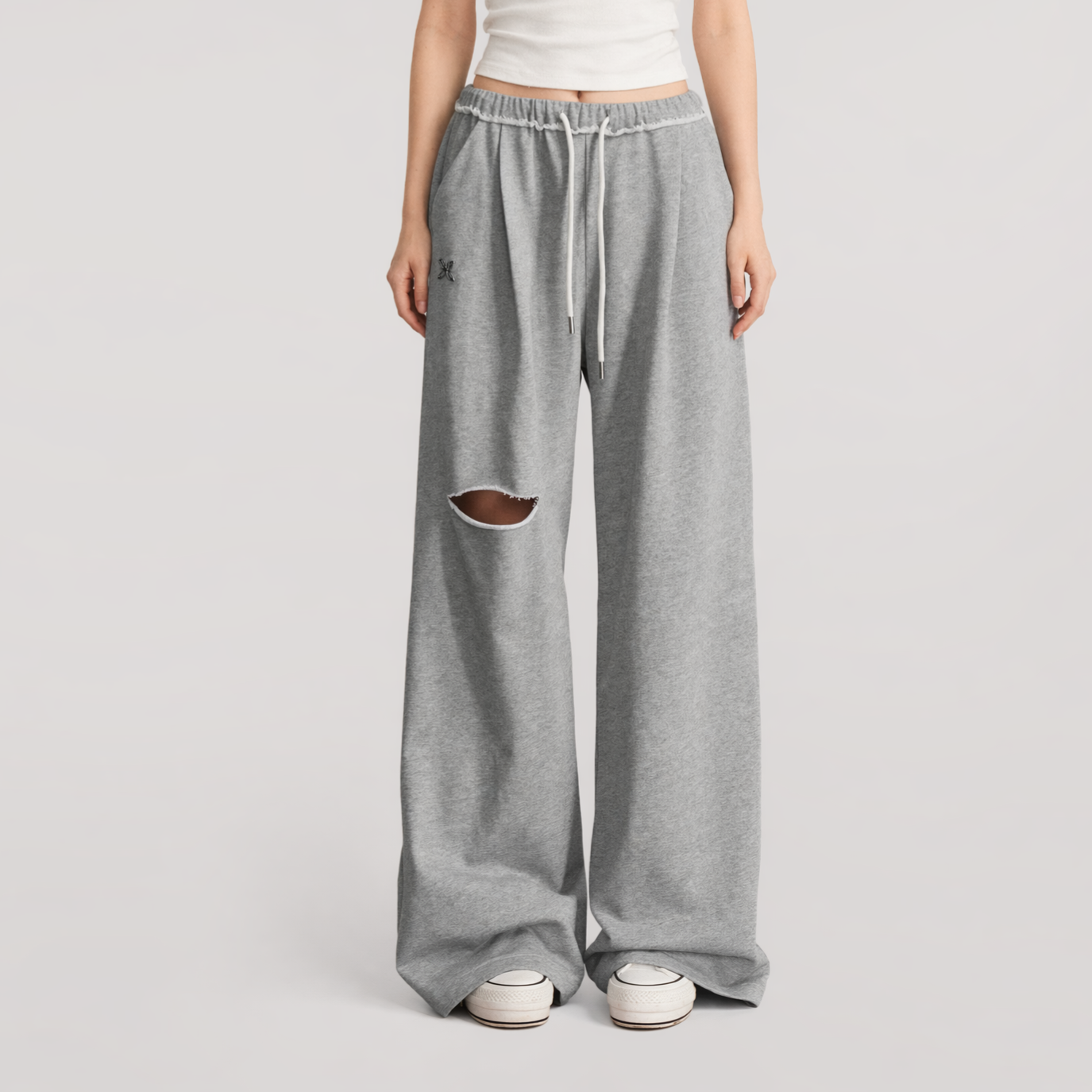 Distressed Wide-Leg Pants